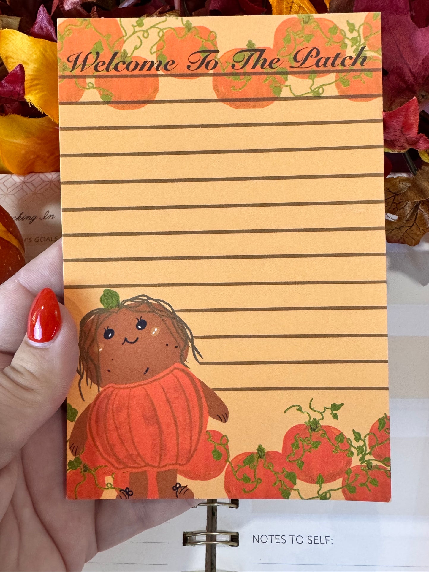 Fall Pumpkin Notepad with Cute Kawaii Character, 4x6 Inch 50 Page