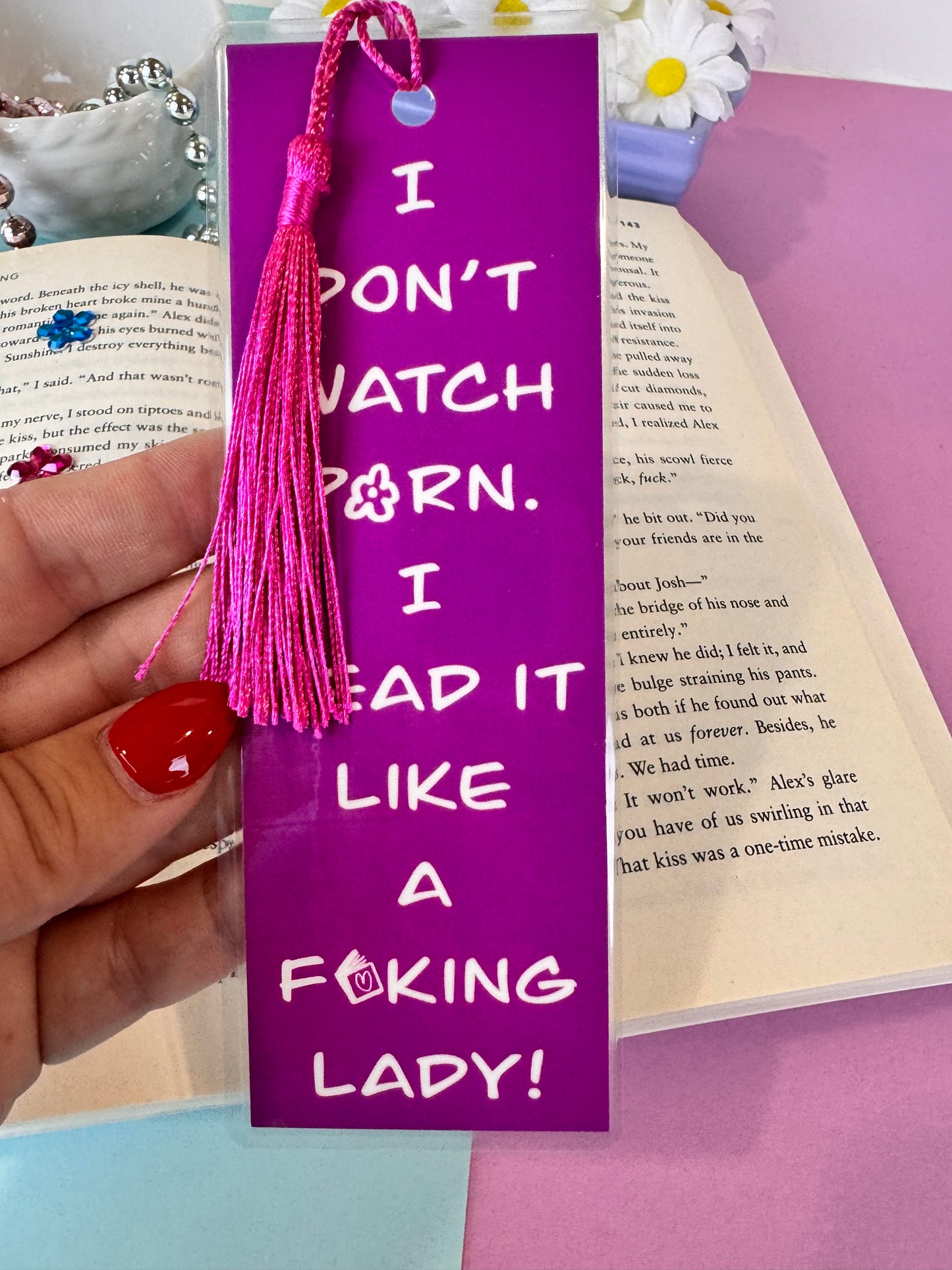 Smut Lovers Bookmark, Funny Adult Page Saver, 1 Bookmark in Pink, Purple, Or Blue