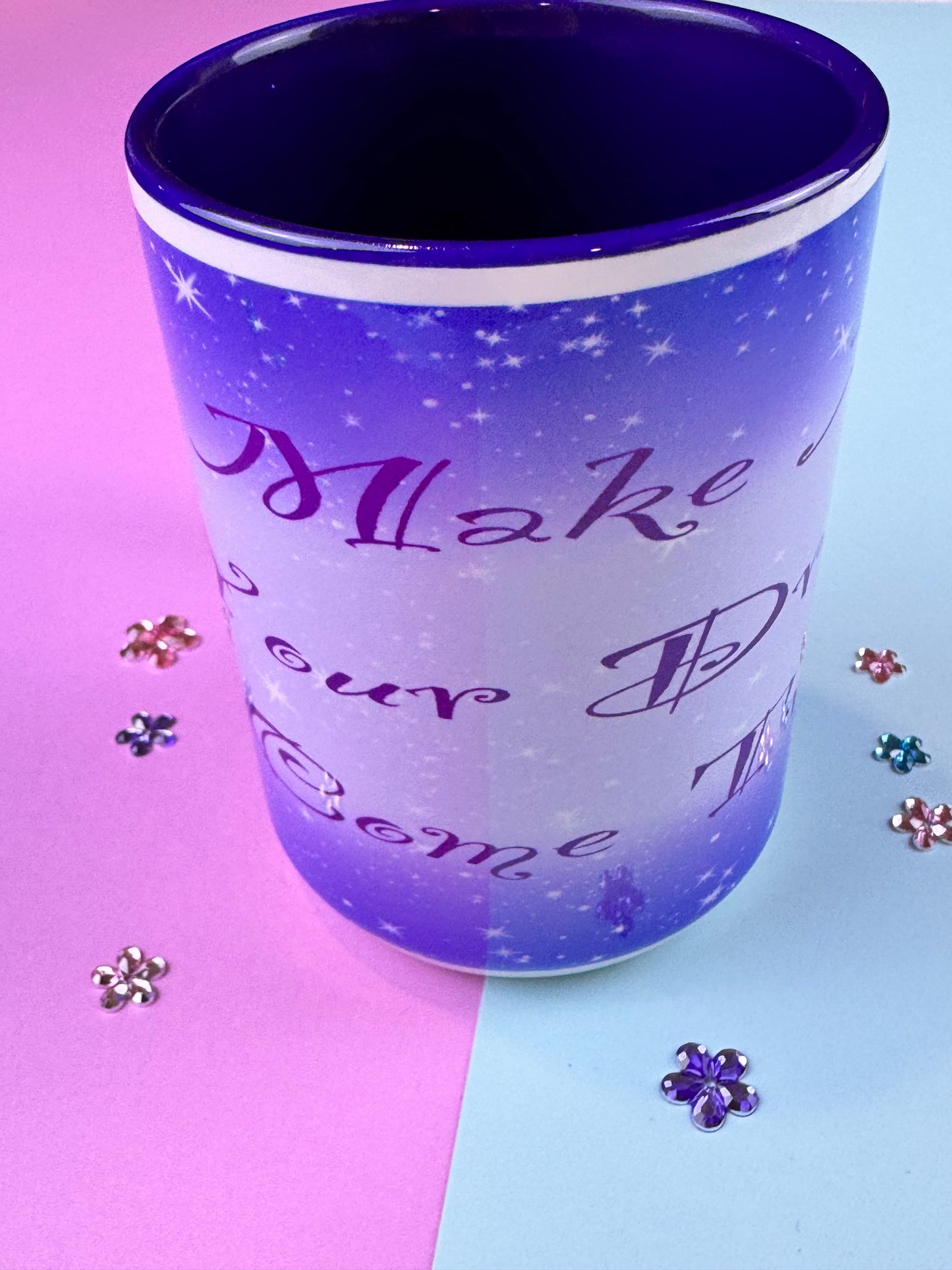 B-Grade, Make All Your Dreams Come True 15 fl oz Dark Blue Coffee Mug with Dreamy Sublimated Design
