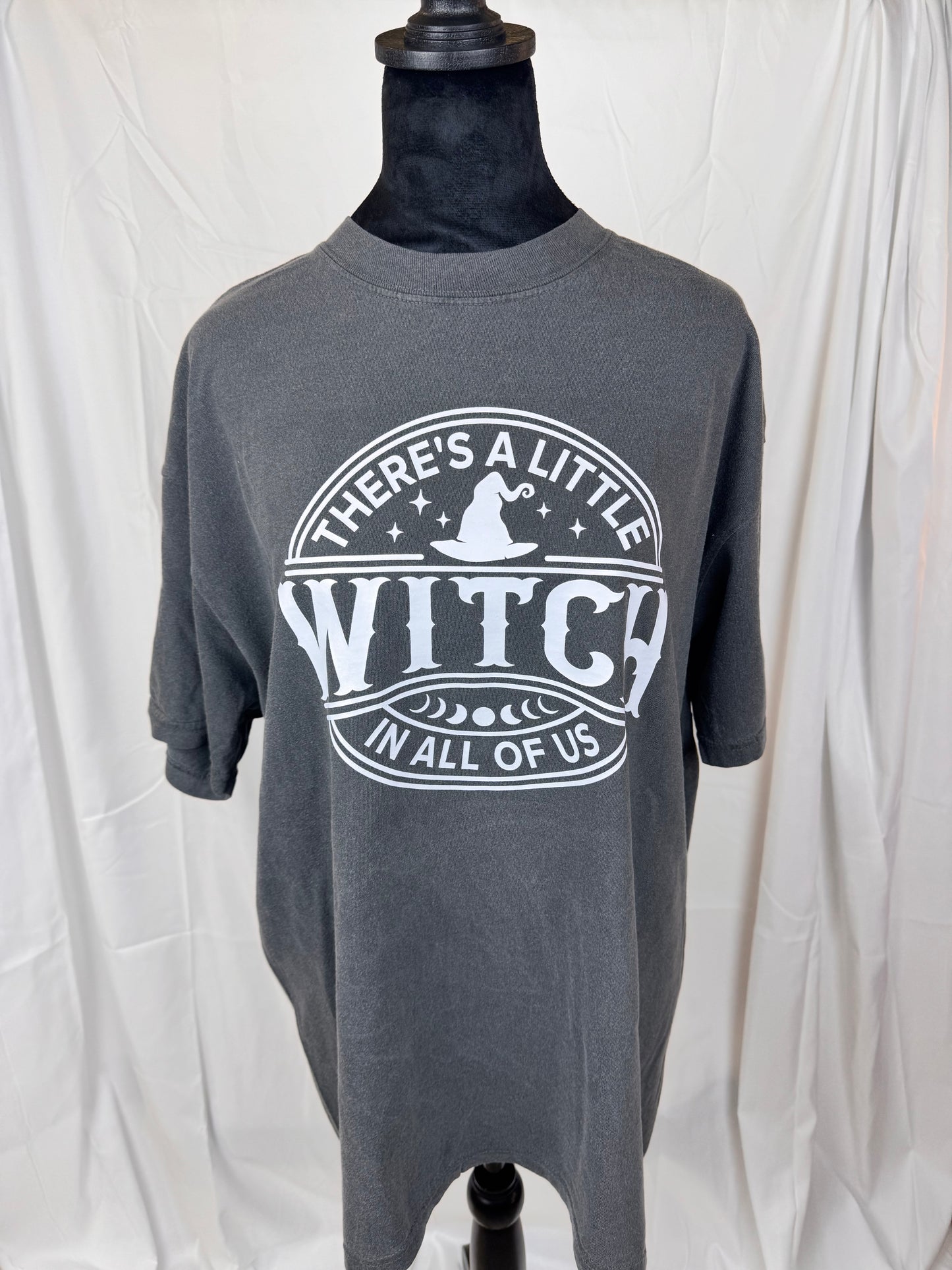 There's A Little Witch In All Of Us Pepper Colored Tee - Halloween Tops - Clothing For Fall
