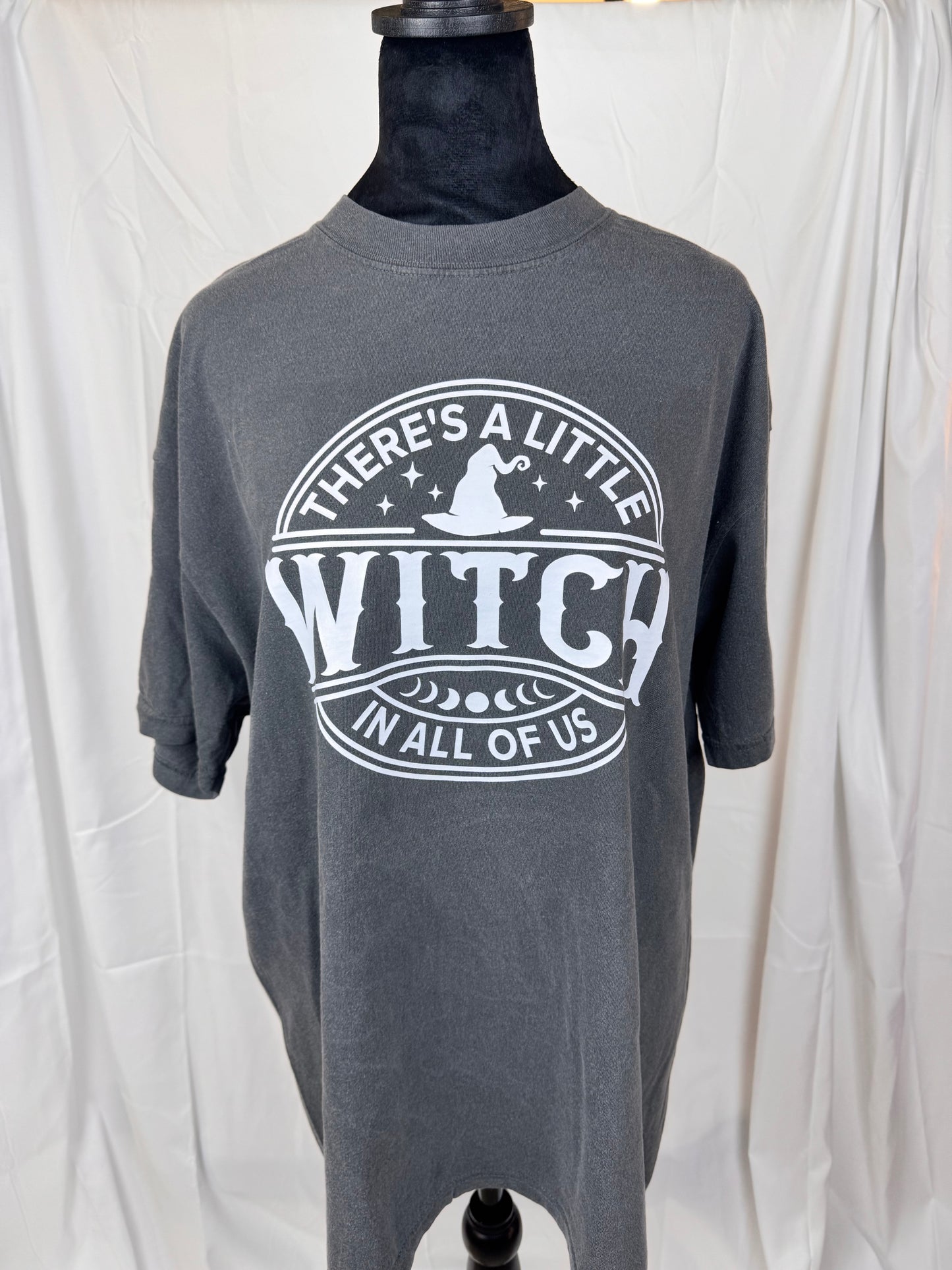 There's A Little Witch In All Of Us Pepper Colored Tee - Halloween Tops - Clothing For Fall