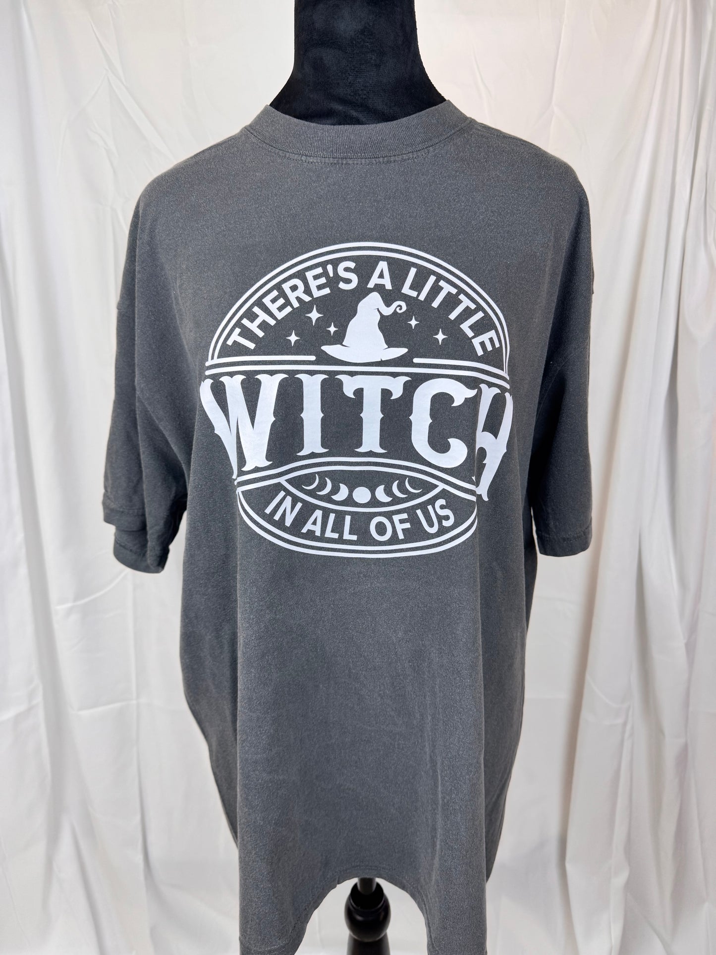 There's A Little Witch In All Of Us Pepper Colored Tee - Halloween Tops - Clothing For Fall