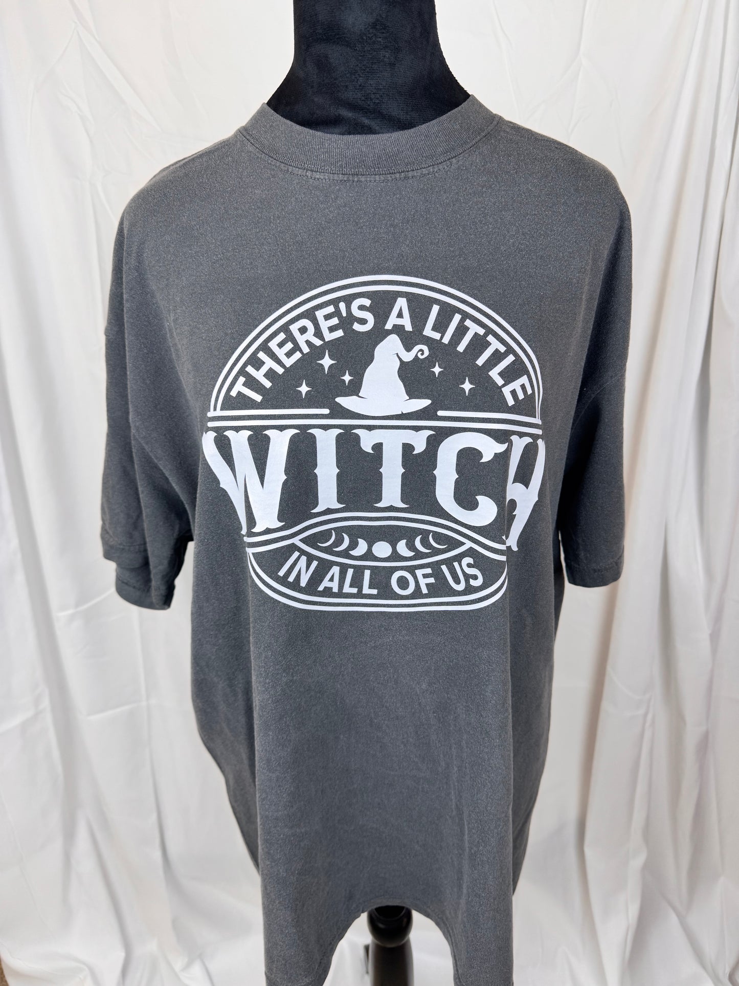 There's A Little Witch In All Of Us, Comfort Colors Pepper T-shirt, Unisex Crew Neck, Dtf transferred design