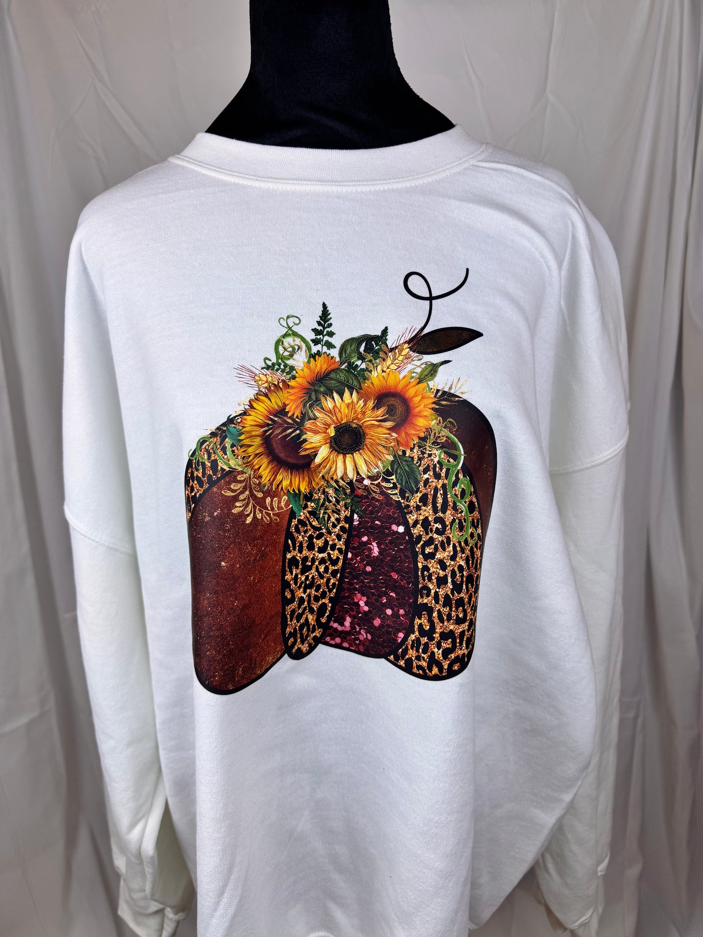 Pretty Girly Pumpkin Sweatshirt For Fall - Pumpkins, Leopard Print, and Sunflowers - Fall Sweatshirt