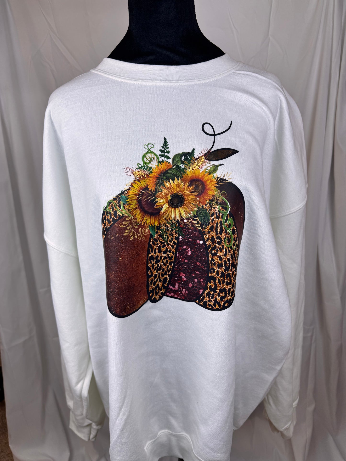 Pretty Girly Pumpkin Sweatshirt For Fall - Pumpkins, Leopard Print, and Sunflowers - Fall Sweatshirt
