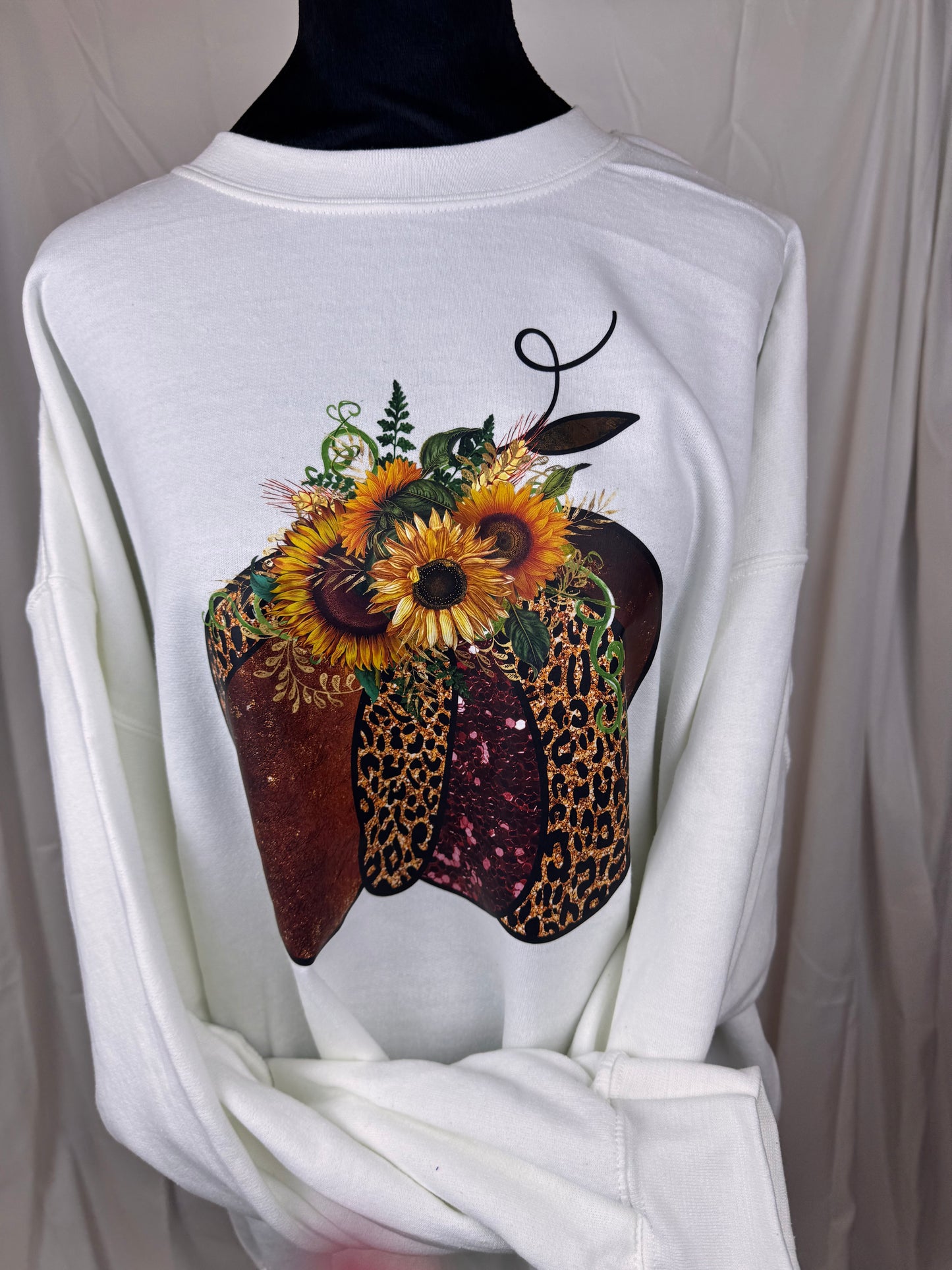 Pretty Girly Pumpkin Sweatshirt For Fall - Pumpkins, Leopard Print, and Sunflowers - Fall Sweatshirt