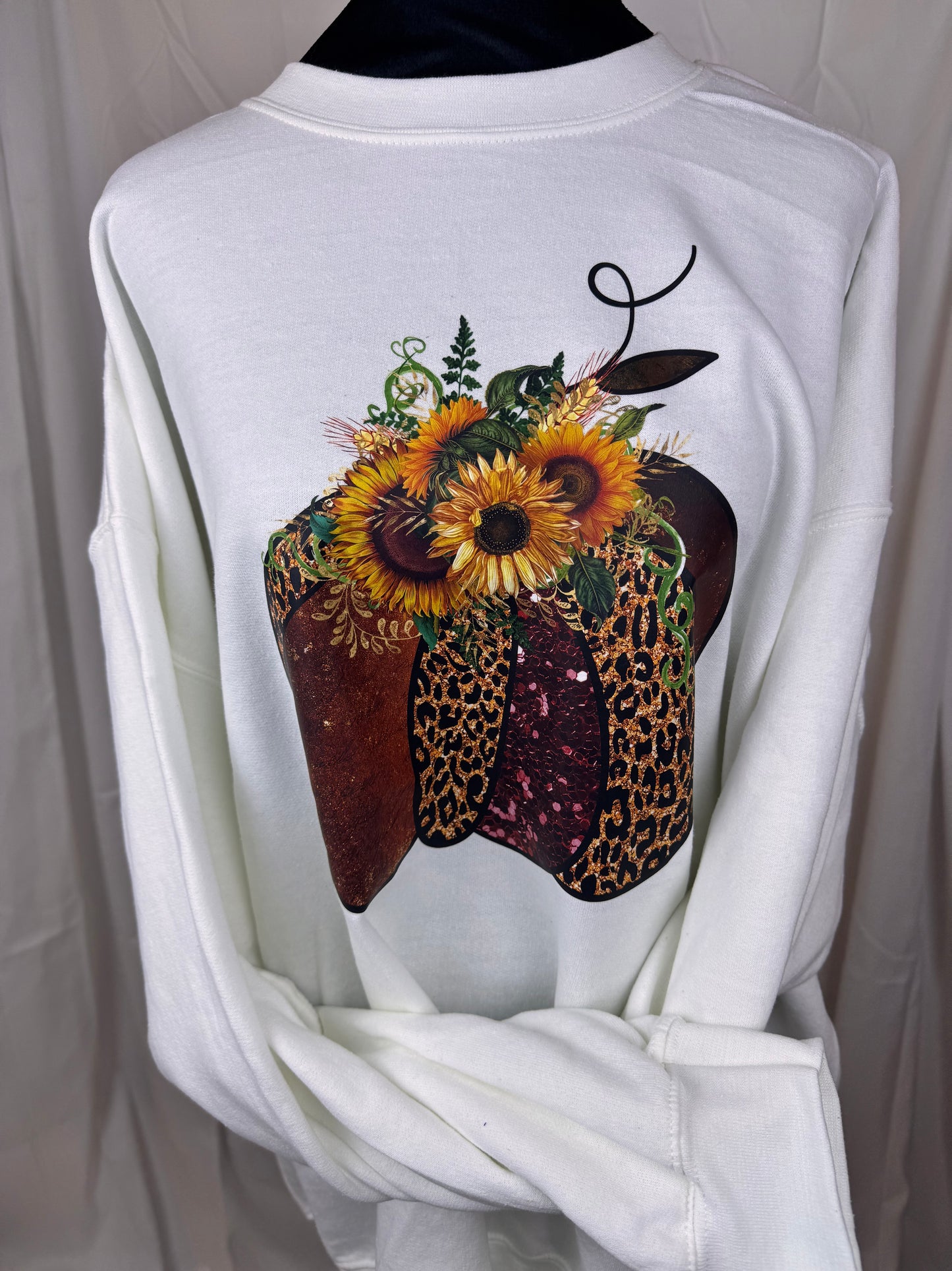 Pretty Girly Pumpkin Sweatshirt For Fall - Pumpkins, Leopard Print, and Sunflowers - Fall Sweatshirt
