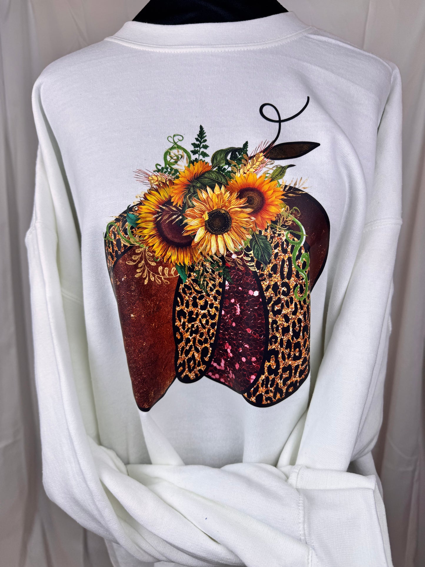 Pretty Girly Pumpkin Sweatshirt For Fall - Pumpkins, Leopard Print, and Sunflowers - Fall Sweatshirt