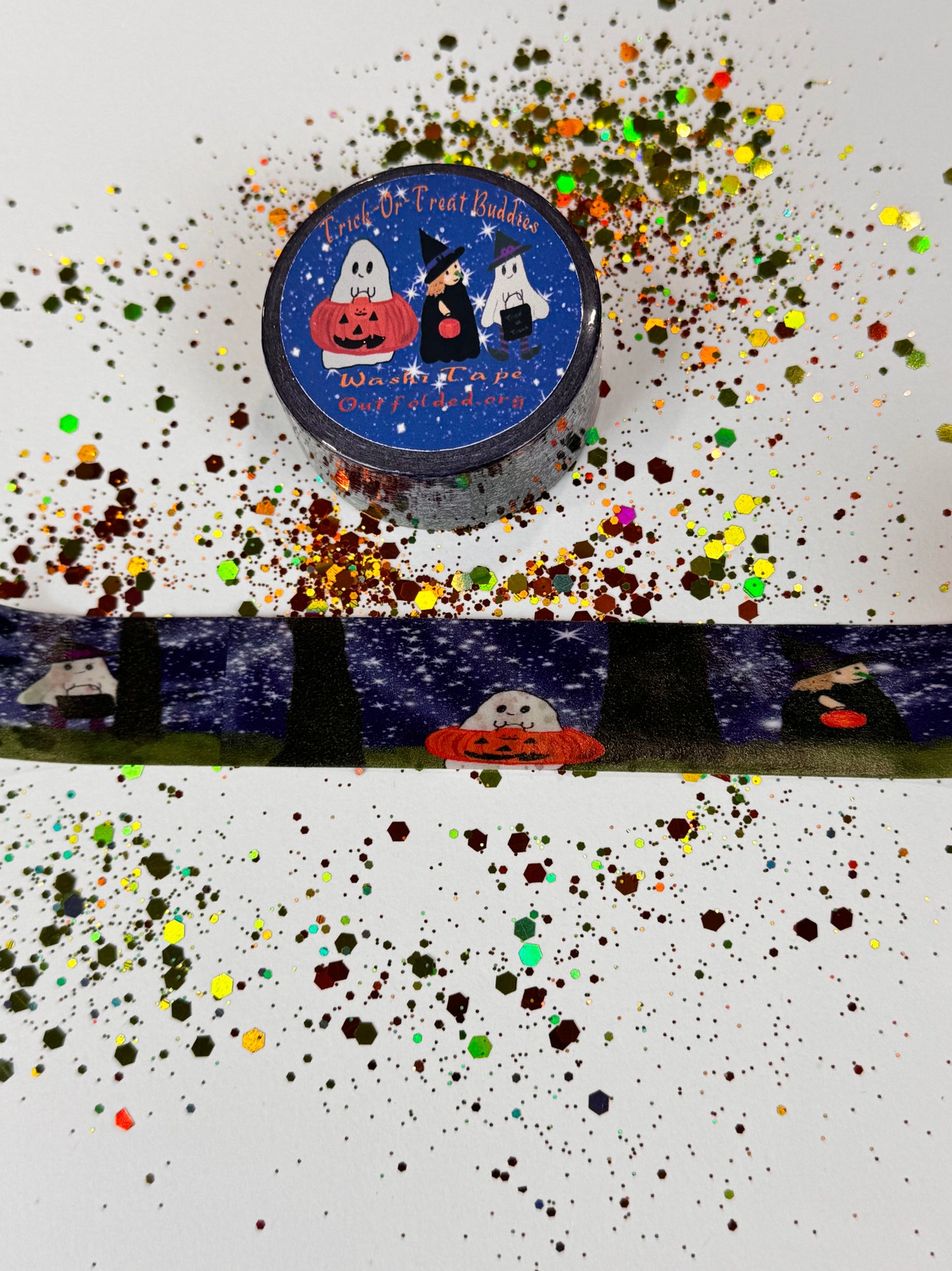 Halloween Trick-or-Treating Characters, Ghosts Witches and Pumpkins Design Washi Tape, 2 cm width 5 m length, Original Artwork