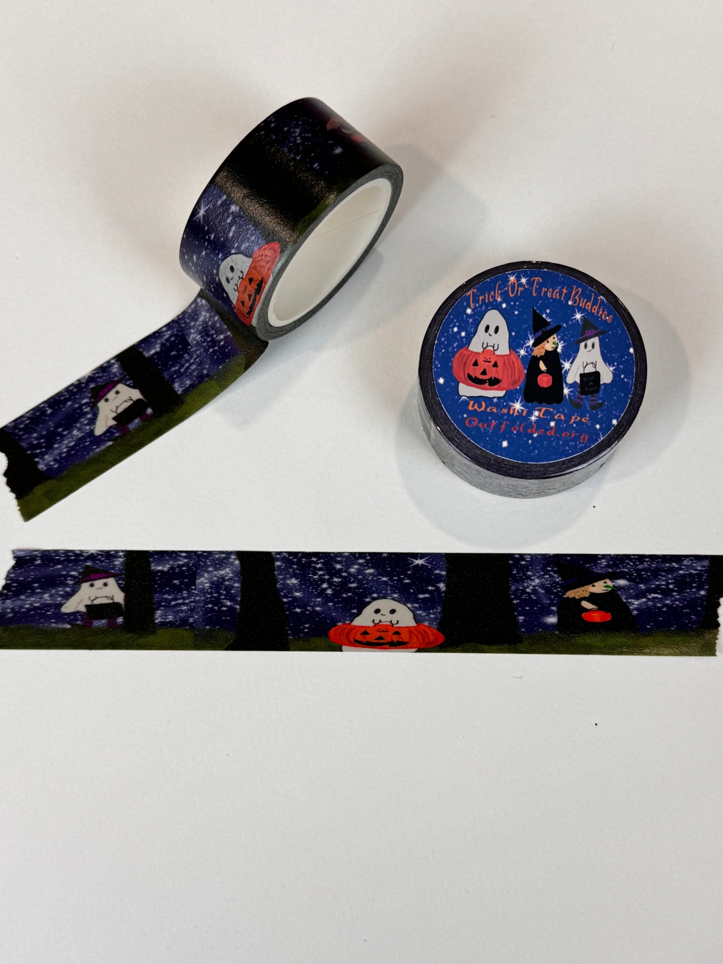 Halloween Trick-or-Treating Characters, Ghosts Witches and Pumpkins Design Washi Tape, 2 cm width 5 m length, Original Artwork