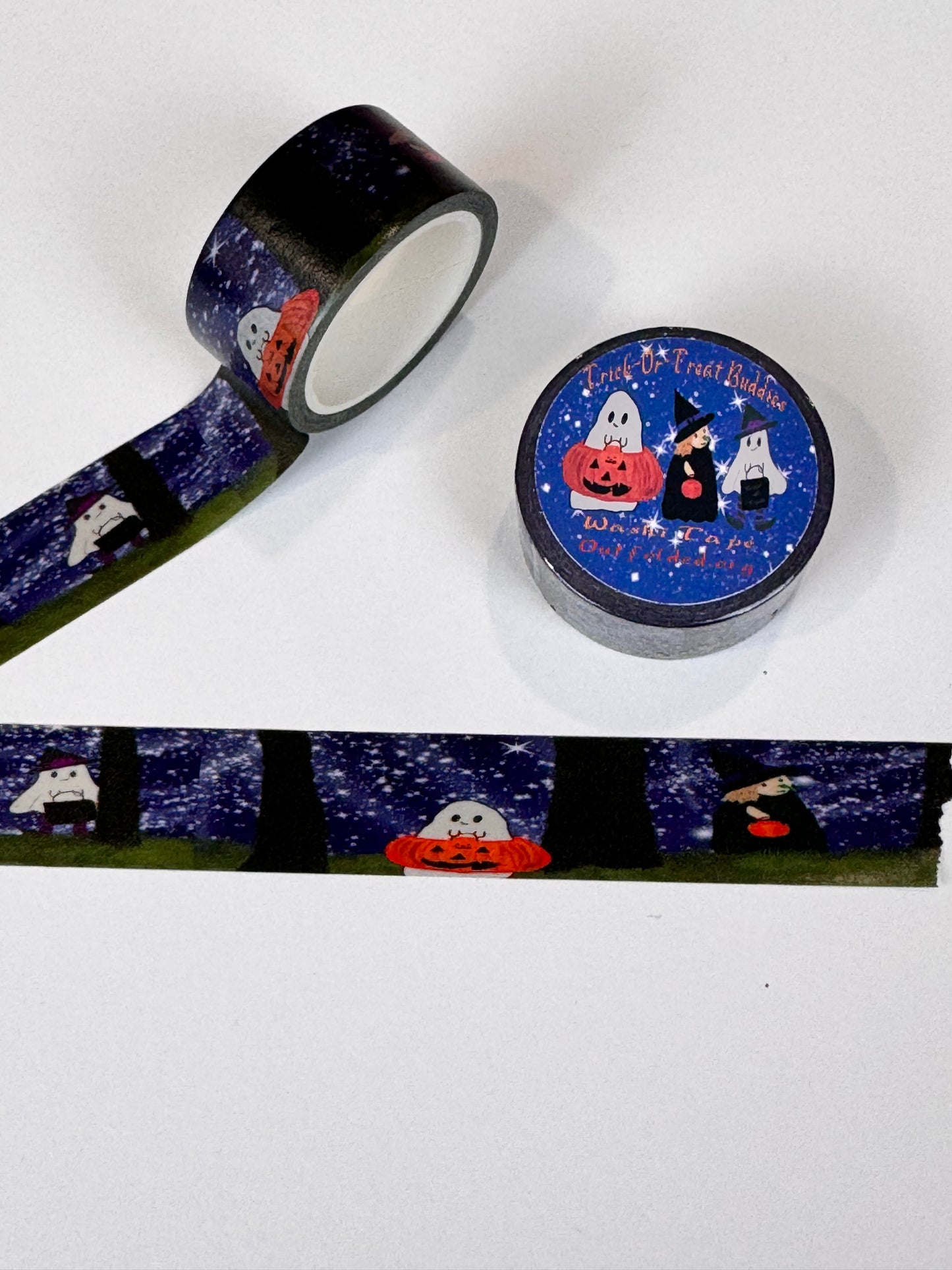 Halloween Trick-or-Treating Characters, Ghosts Witches and Pumpkins Design Washi Tape, 2 cm width 5 m length, Original Artwork