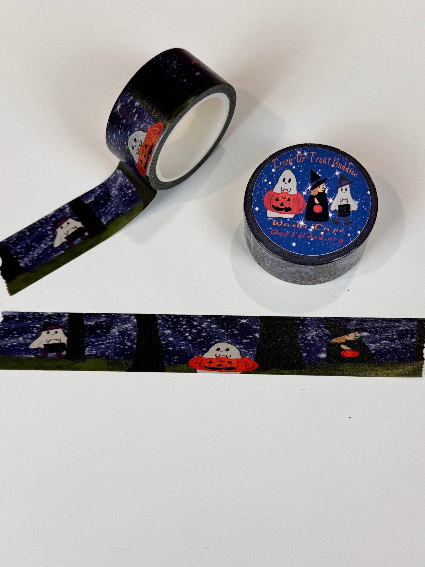 Halloween Trick-or-Treating Characters, Ghosts Witches and Pumpkins Design Washi Tape, 2 cm width 5 m length, Original Artwork