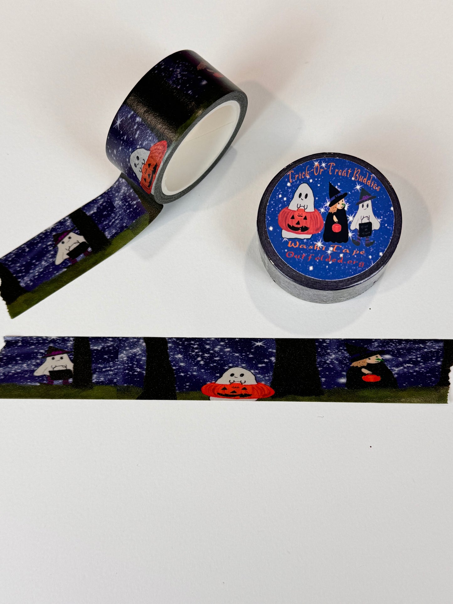 Halloween Trick-or-Treating Characters, Ghosts Witches and Pumpkins Design Washi Tape, 2 cm width 5 m length, Original Artwork