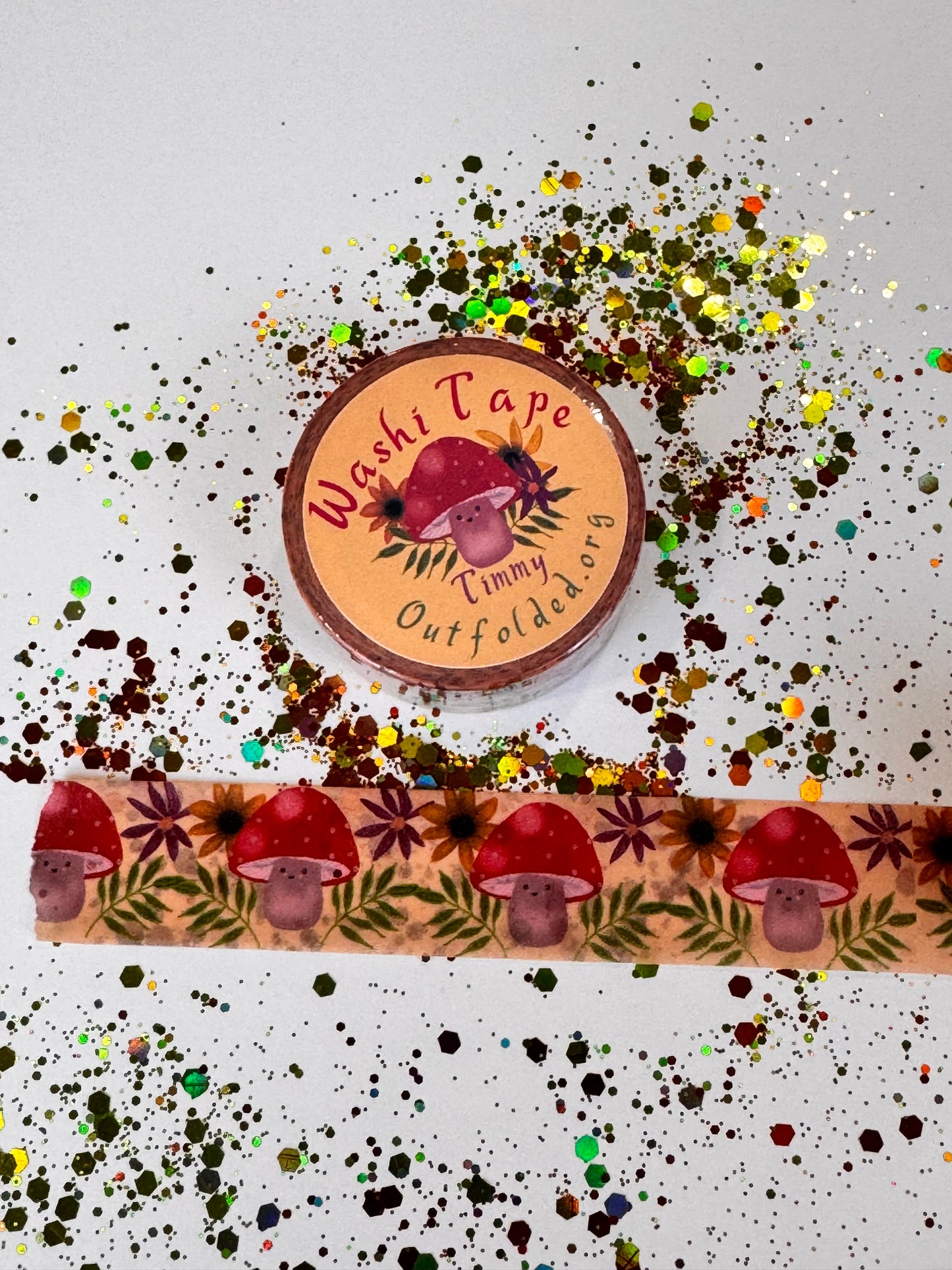 Fall Kawaii Mushroom and Flowers Design Washi Tape, 2 cm width 5 m length, Original Artwork