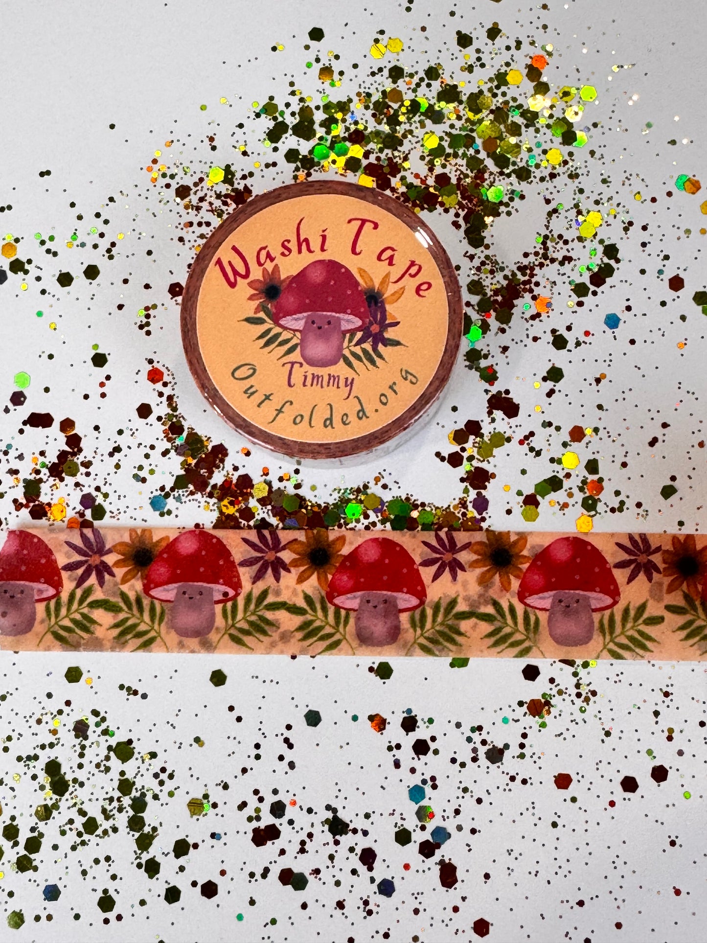 Fall Kawaii Mushroom and Flowers Design Washi Tape, 2 cm width 5 m length, Original Artwork