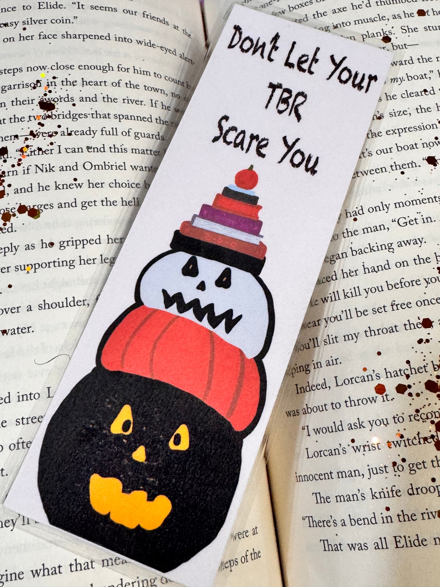 Don't Let Your TBR Scare You Halloween Pumpkins, Jack-O-Lanterns, and Book Stack Reading Fall Laminated Bookmark