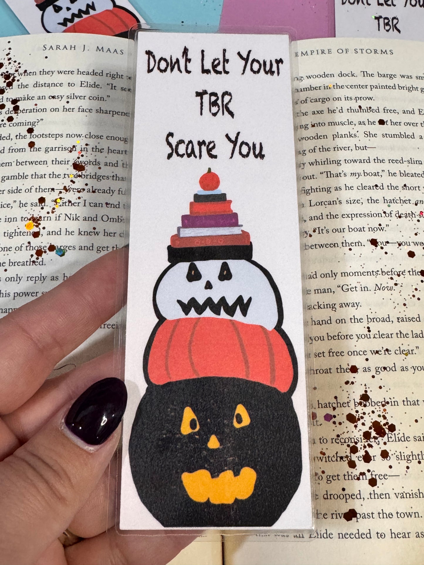 Don't Let Your TBR Scare You Halloween Pumpkins, Jack-O-Lanterns, and Book Stack Reading Fall Laminated Bookmark