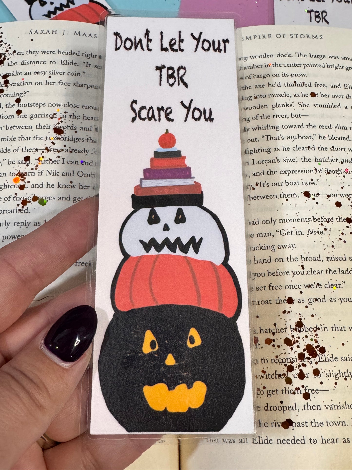Don't Let Your TBR Scare You Halloween Pumpkins, Jack-O-Lanterns, and Book Stack Reading Fall Laminated Bookmark