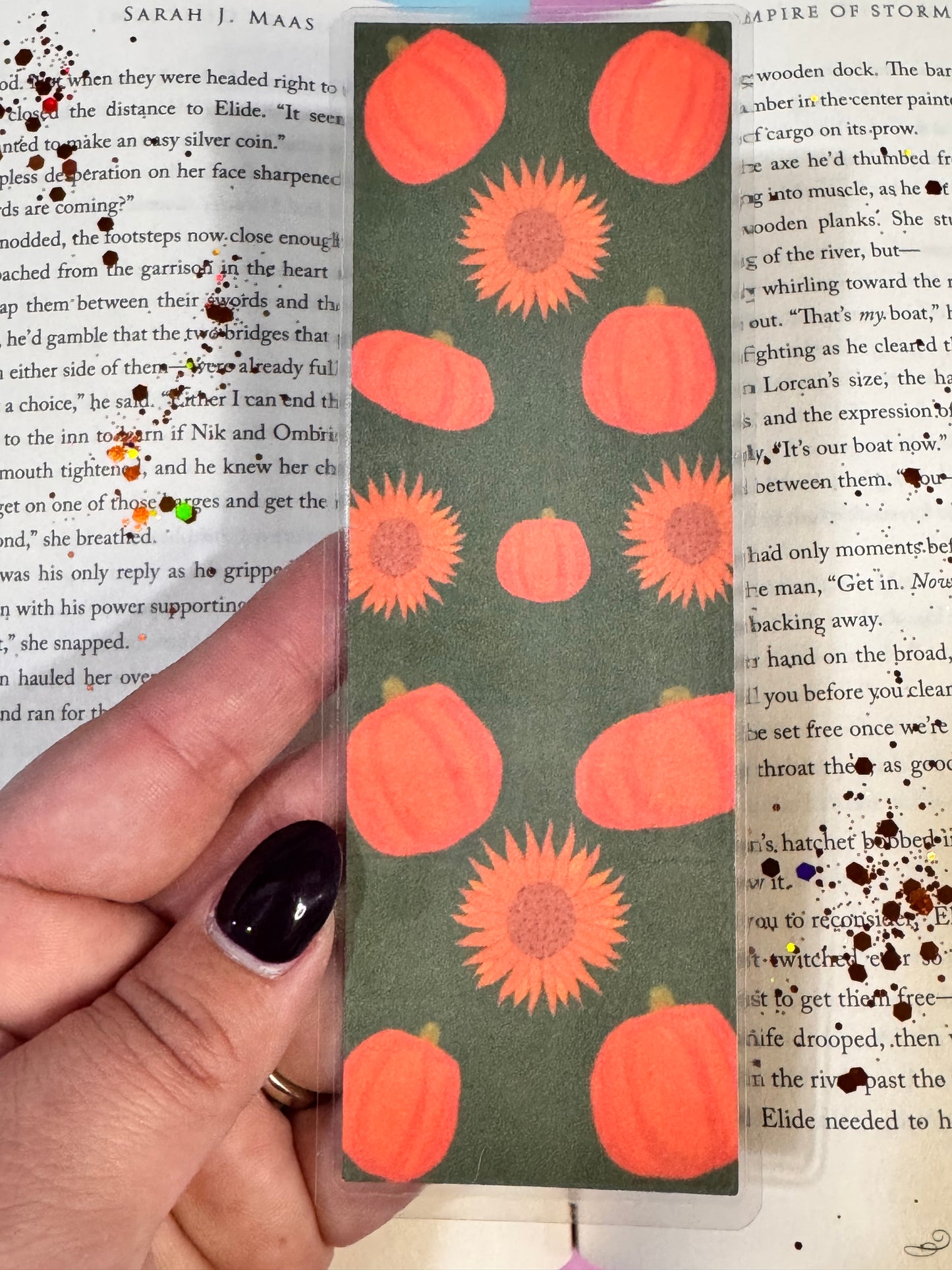 Pumpkin and Sunflower Pattern Fall Laminated Bookmark