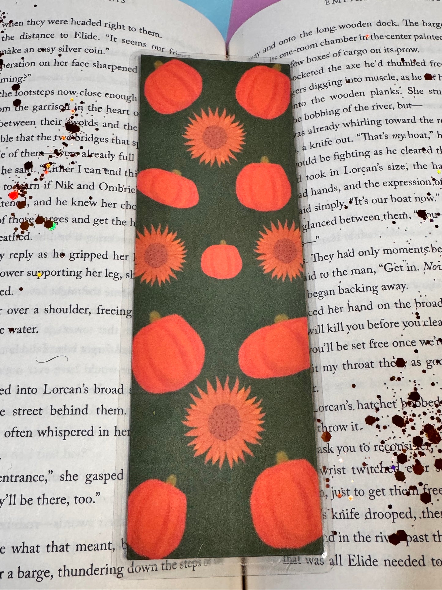 Pumpkin and Sunflower Pattern Fall Laminated Bookmark