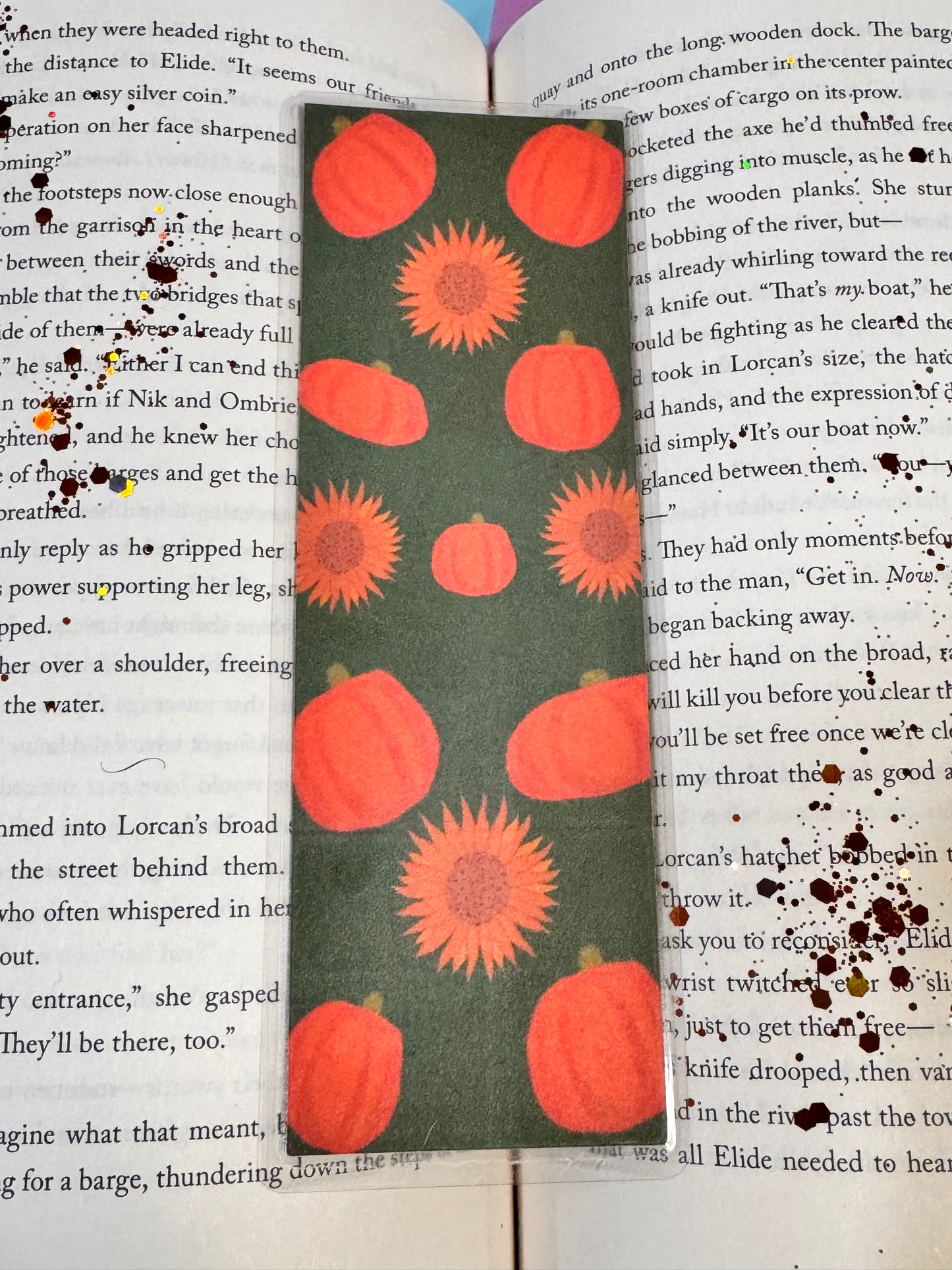Pumpkin and Sunflower Pattern Fall Laminated Bookmark