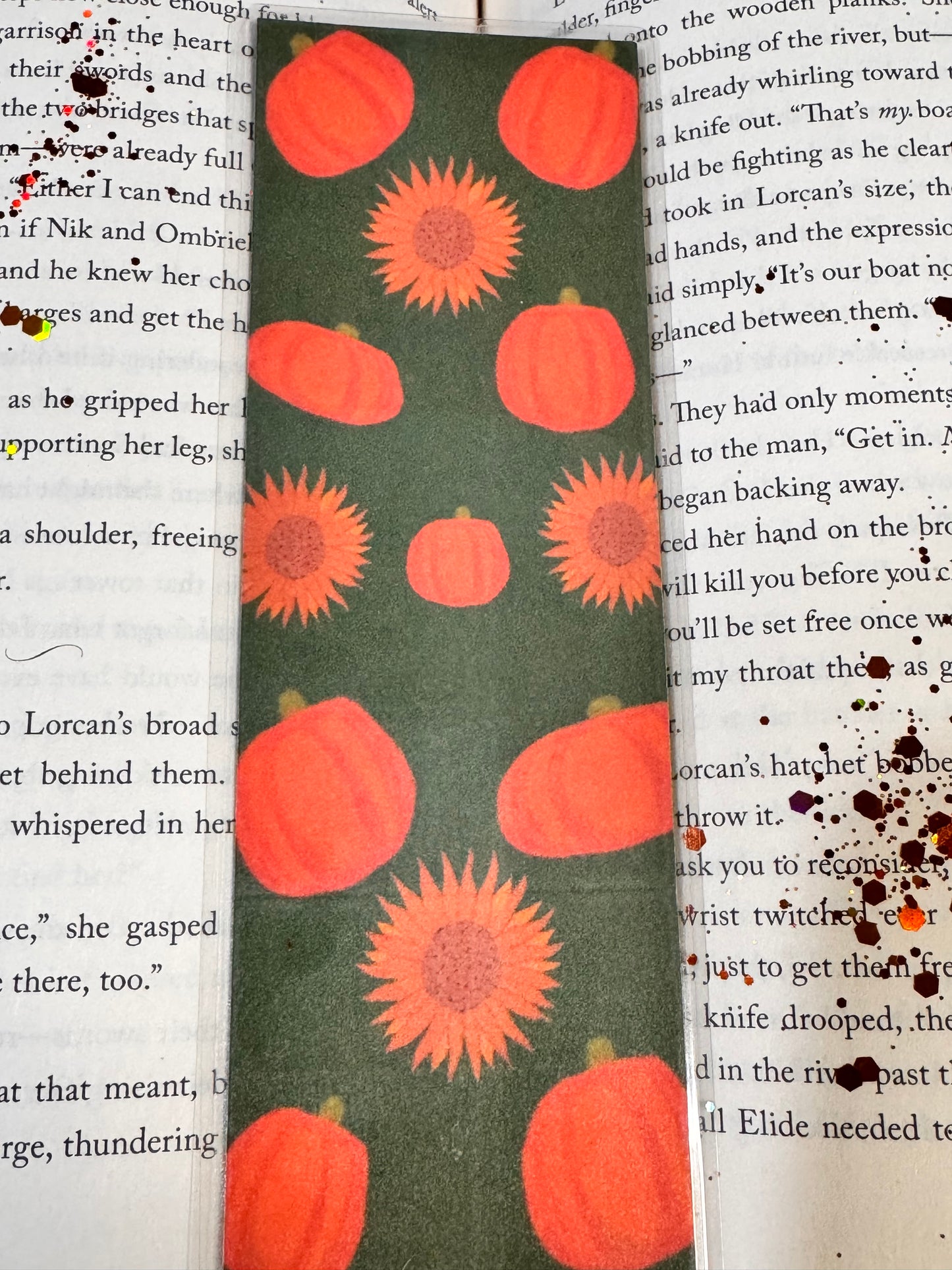 Pumpkin and Sunflower Pattern Fall Laminated Bookmark
