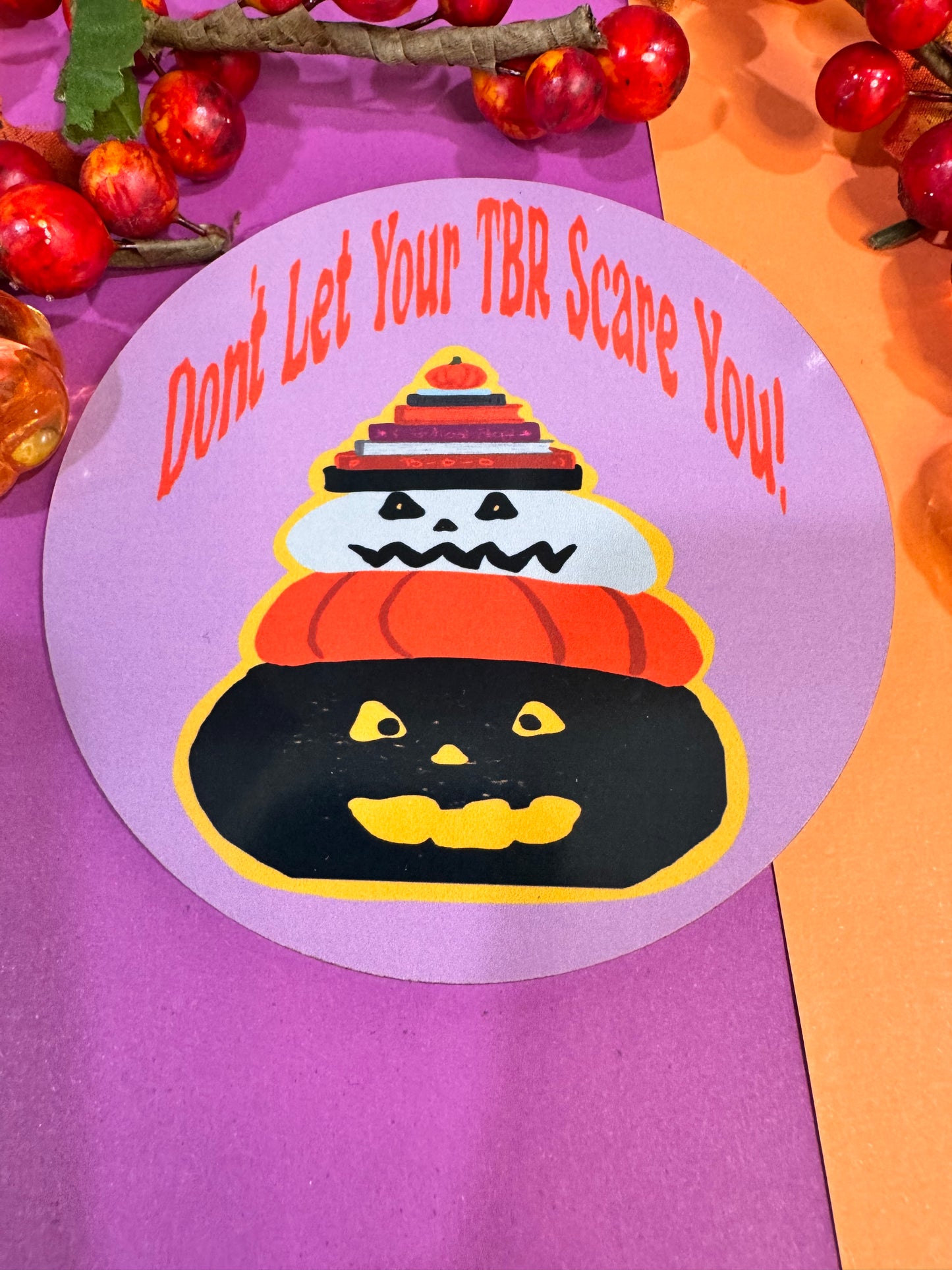Don't Let Your TBR Scare You, Book Stack Bookish Jack-o-Lanterns Round 4x4 Hardboard Sublimated Coaster For Fall