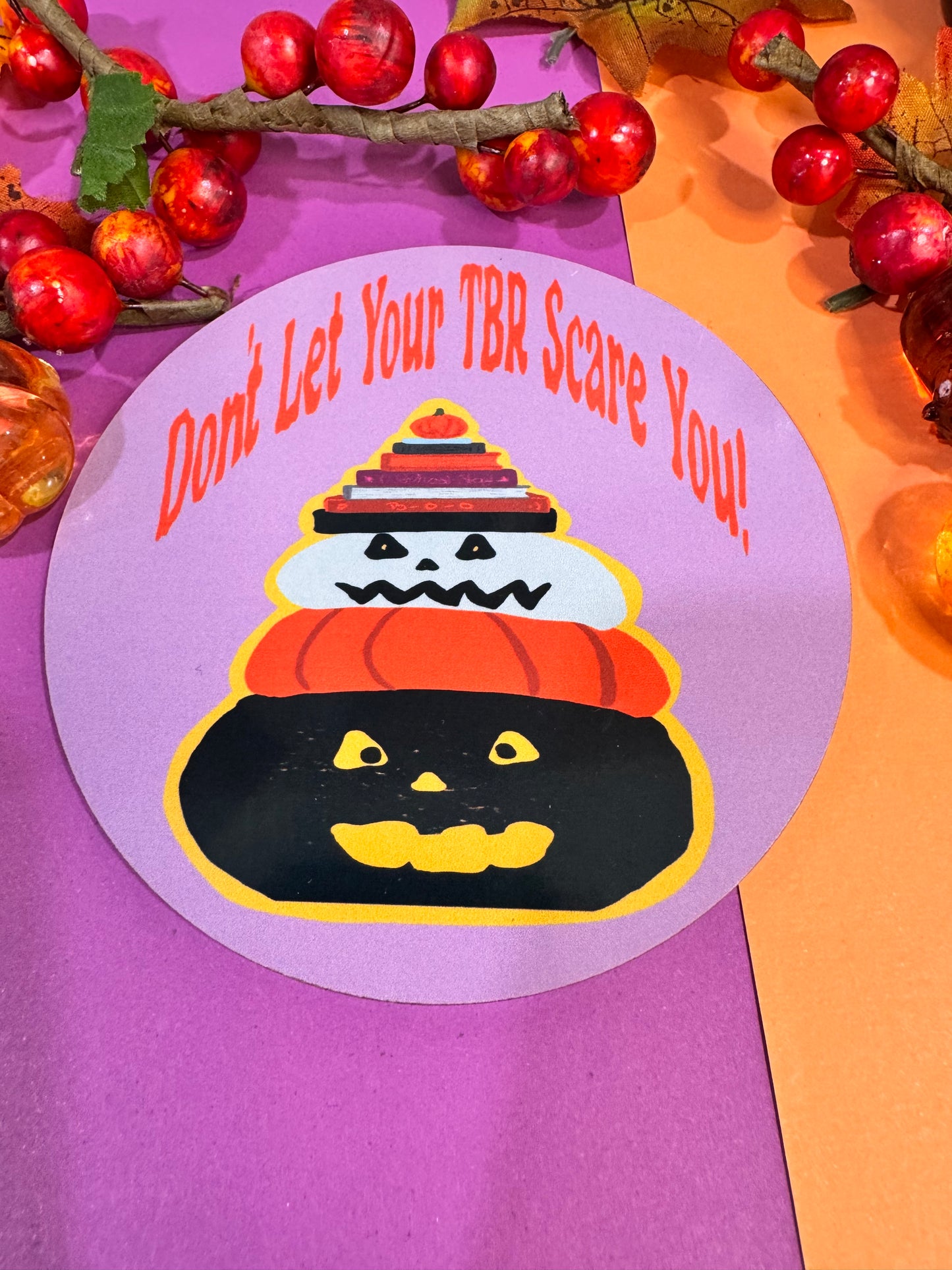 Don't Let Your TBR Scare You, Book Stack Bookish Jack-o-Lanterns Round 4x4 Hardboard Sublimated Coaster For Fall