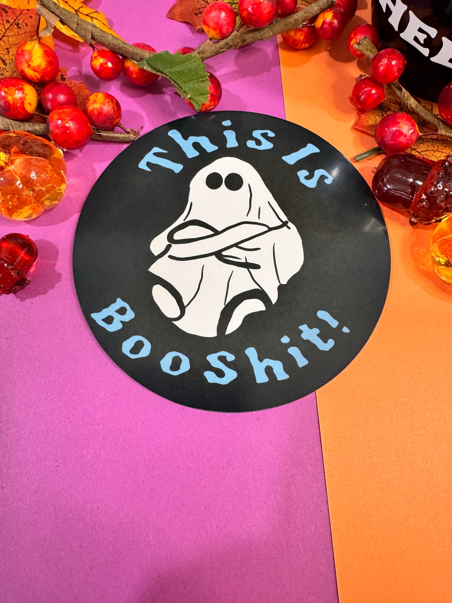 This Is BooShit Angry Ghost, Round 4x4 Hardboard Sublimated Coaster For Fall