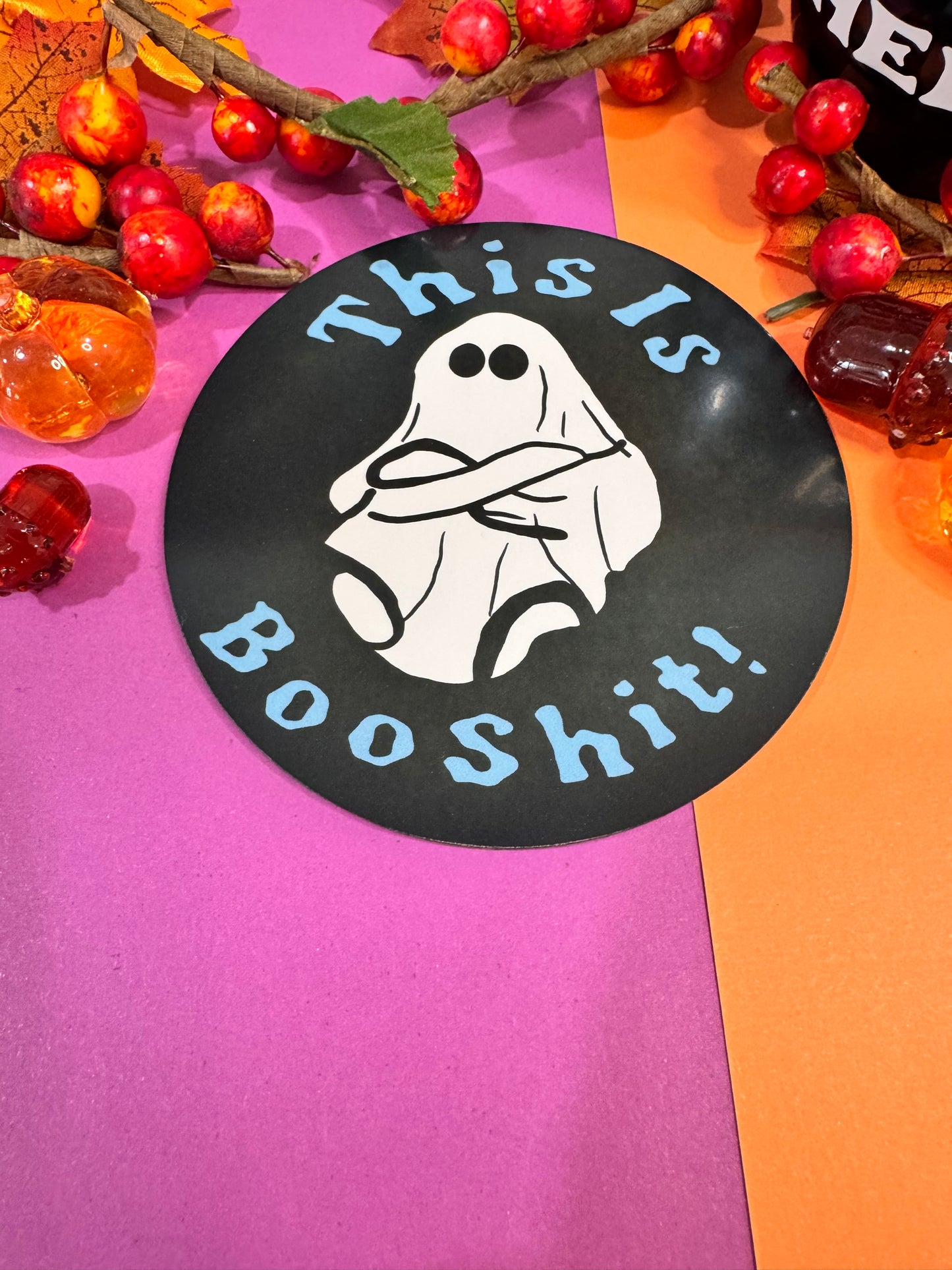 This Is BooShit Angry Ghost, Round 4x4 Hardboard Sublimated Coaster For Fall