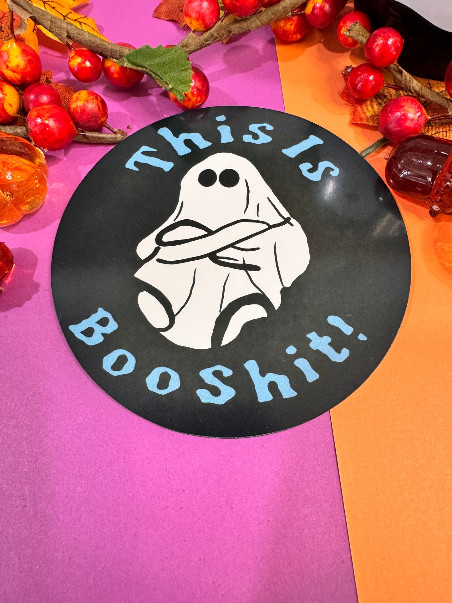 This Is BooShit Angry Ghost, Round 4x4 Hardboard Sublimated Coaster For Fall