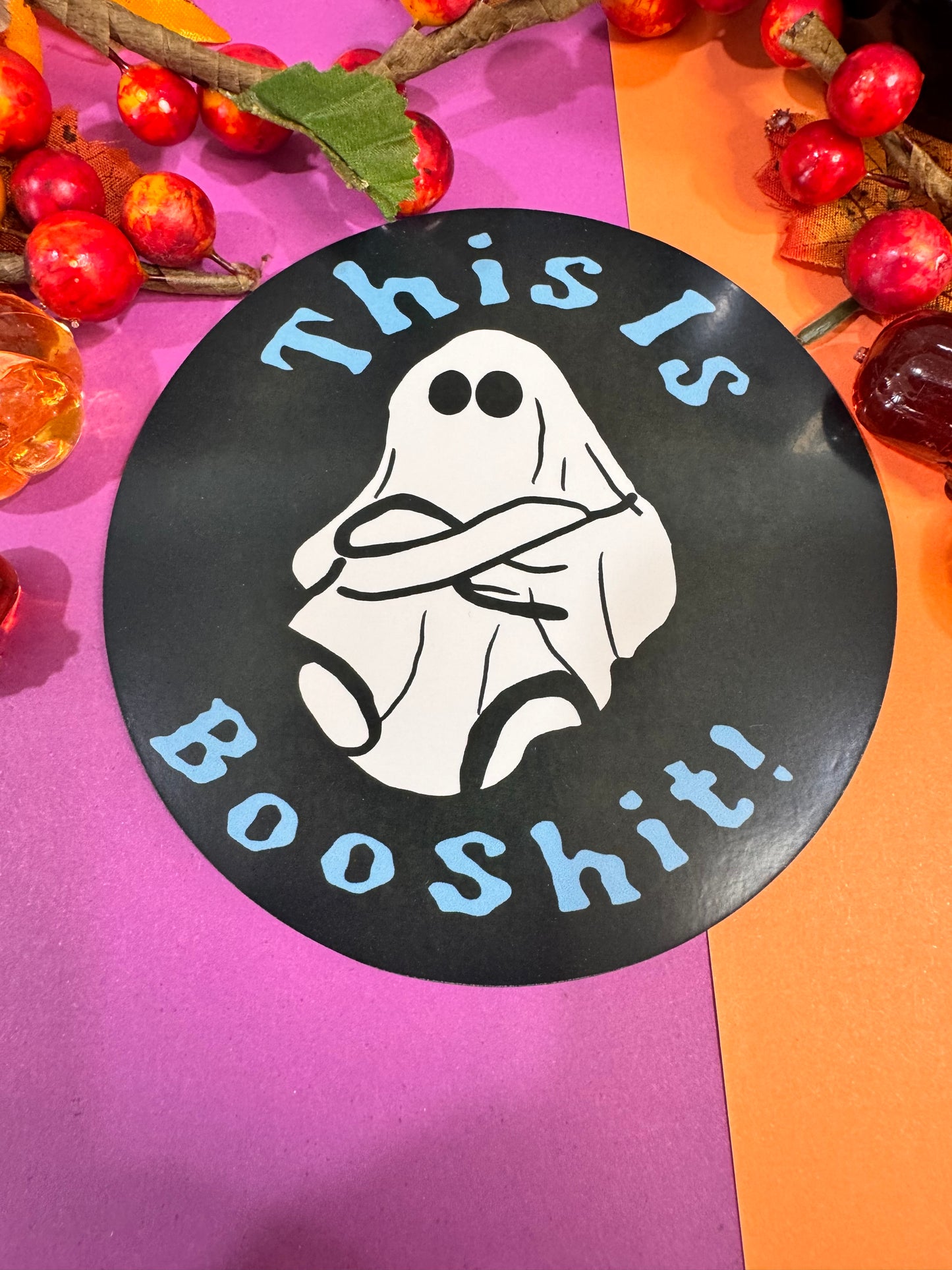 This Is BooShit Angry Ghost, Round 4x4 Hardboard Sublimated Coaster For Fall