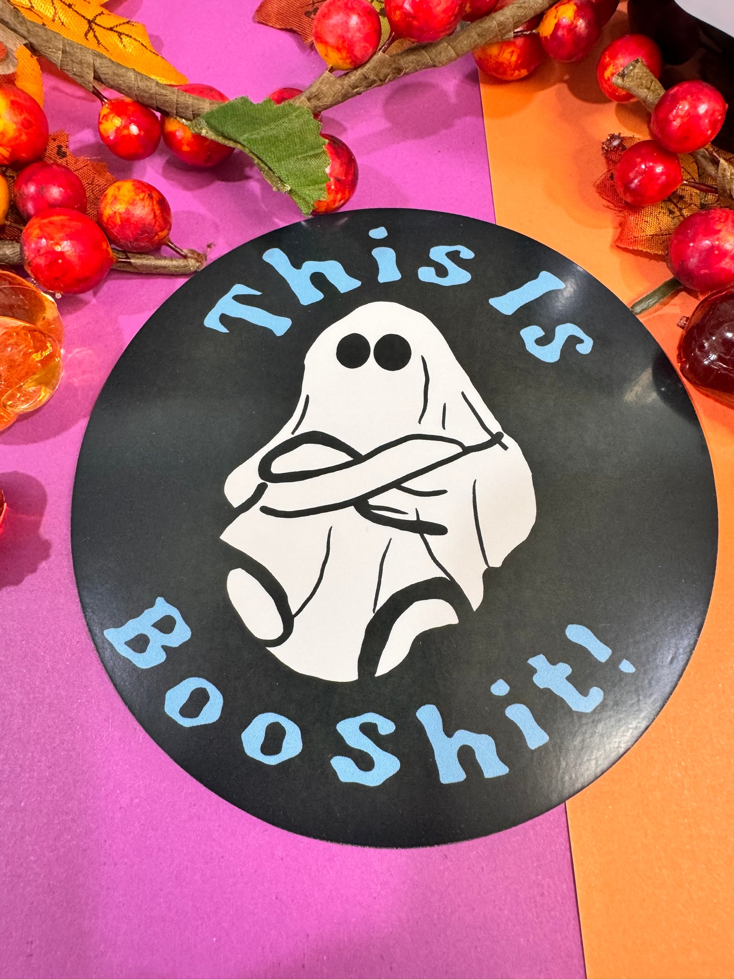 This Is BooShit Angry Ghost, Round 4x4 Hardboard Sublimated Coaster For Fall