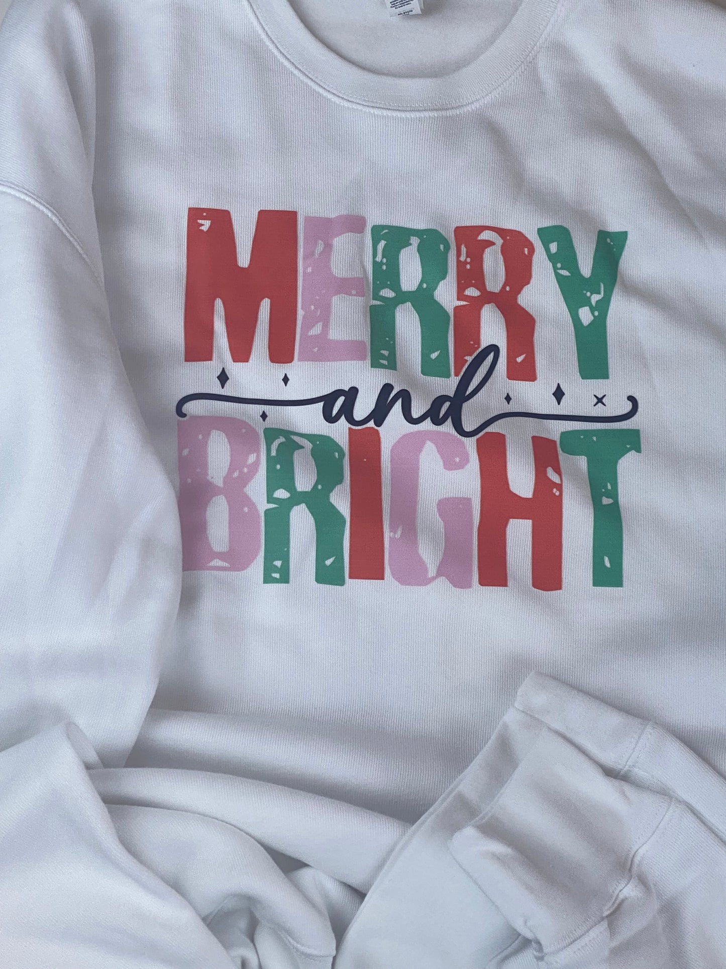 Merry and Bright: Cute Christmas Holiday White Crew Neck Sweatshirt