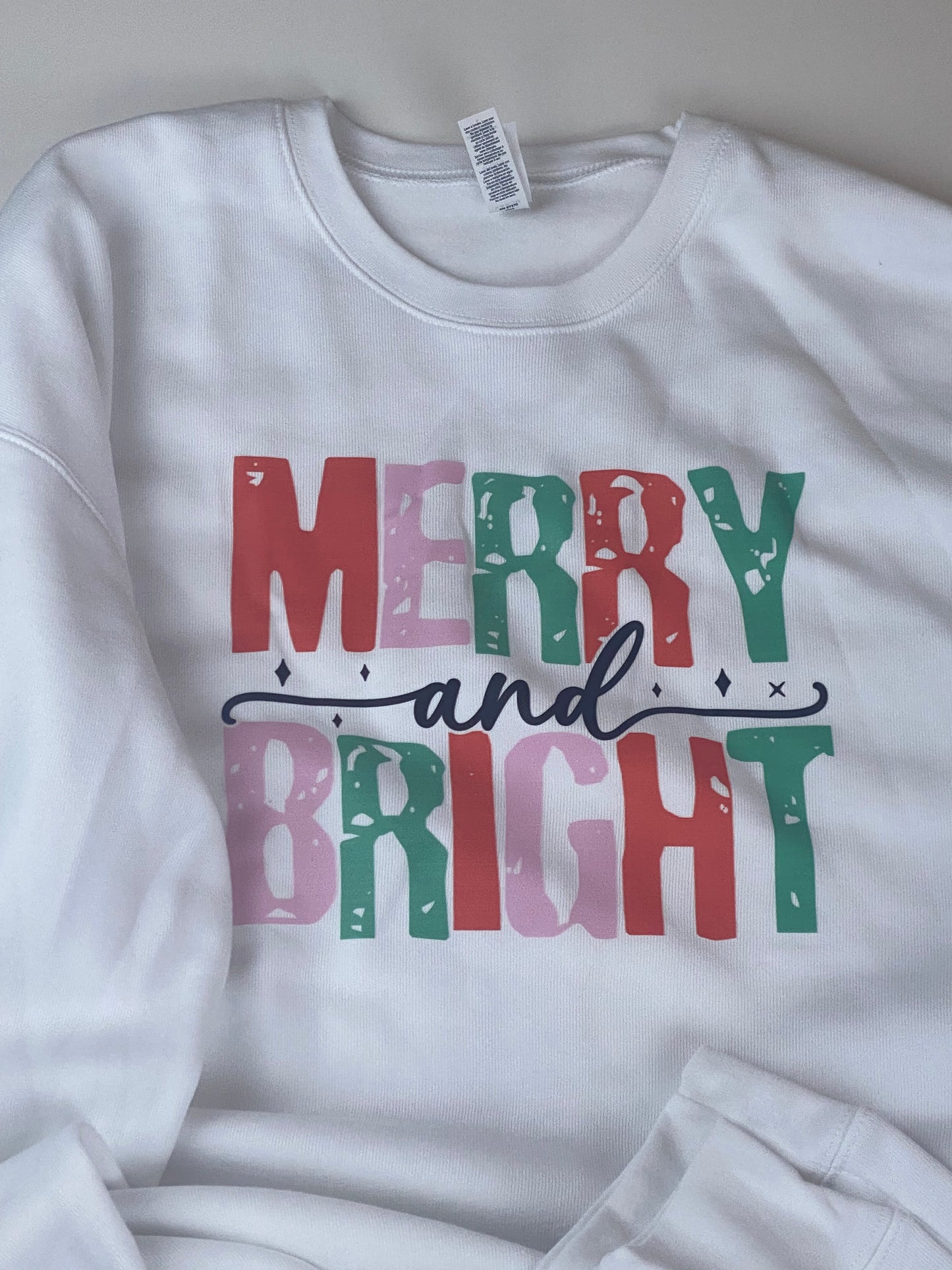 Merry and Bright: Cute Christmas Holiday White Crew Neck Sweatshirt