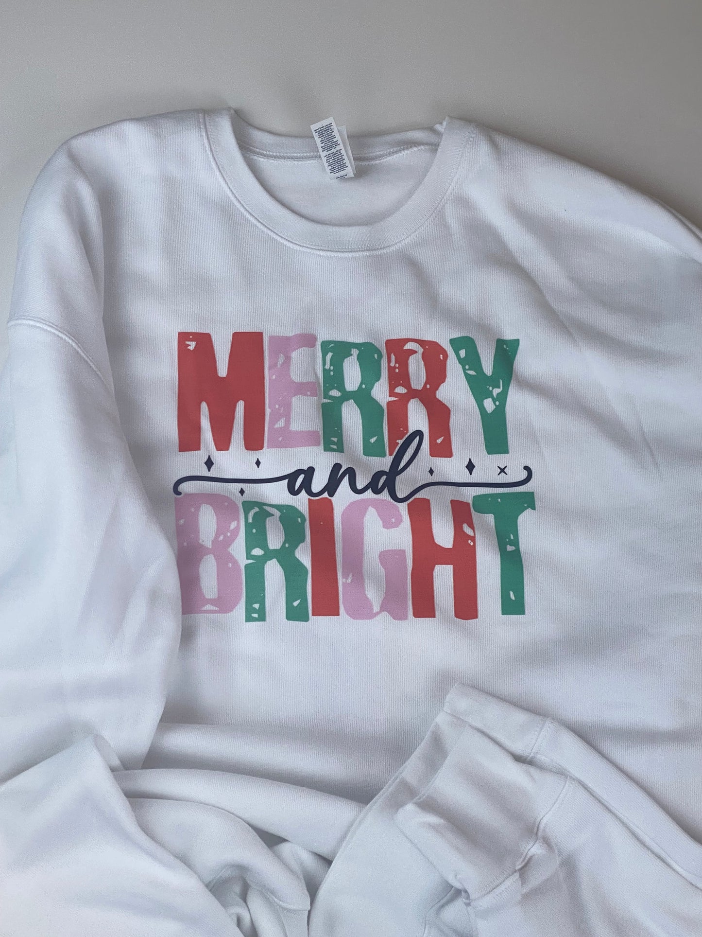 Merry and Bright: Cute Christmas Holiday White Crew Neck Sweatshirt