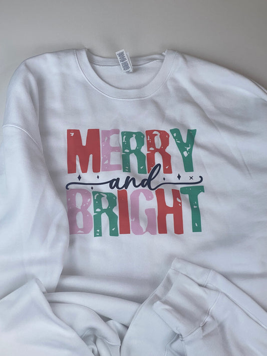 Merry and Bright: Cute Christmas Holiday White Crew Neck Sweatshirt
