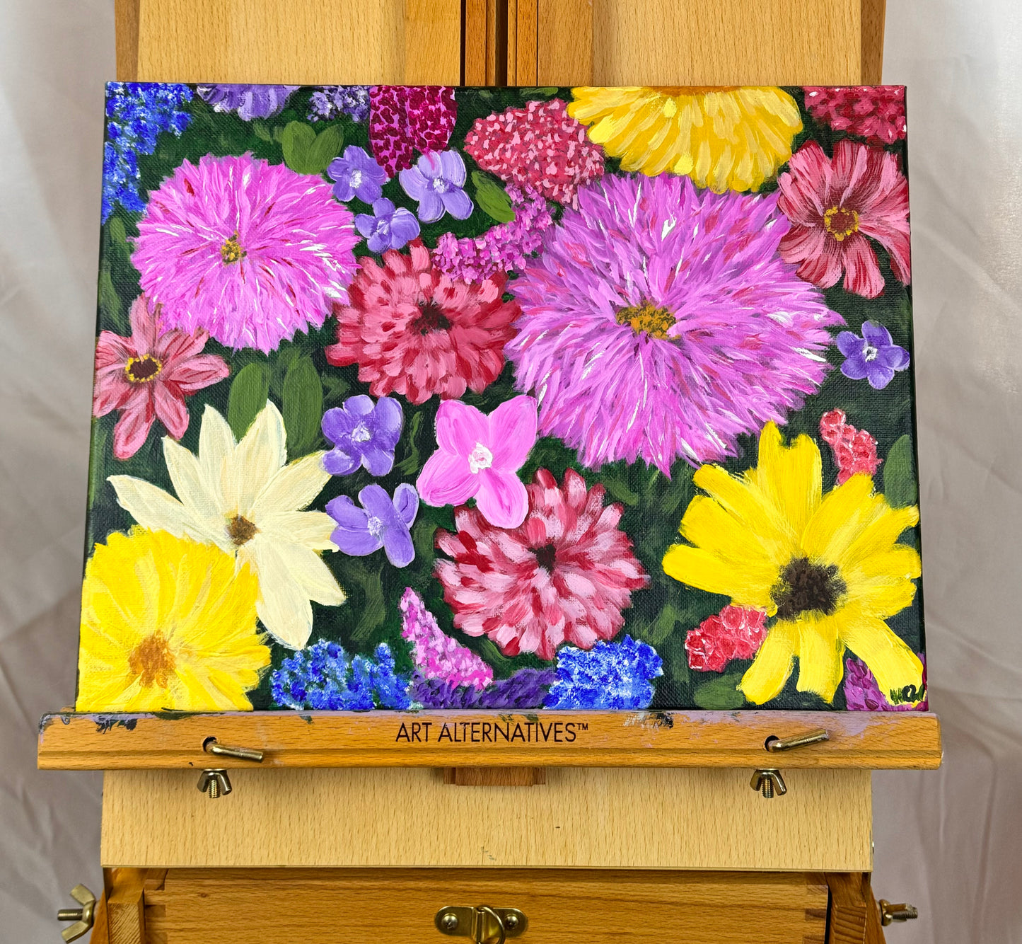 Flower Painting, Flowers At Market, Impressionist Acrylic, 14x11 inches