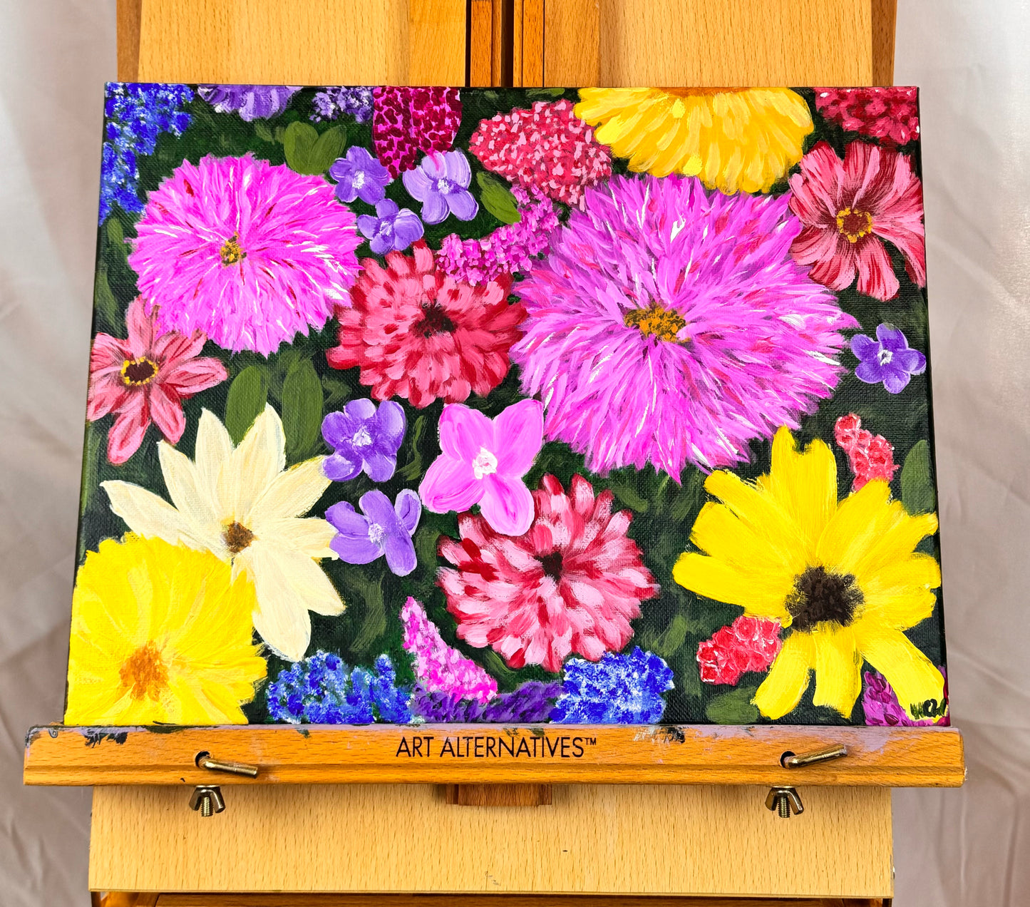 Flower Painting, Flowers At Market, Impressionist Acrylic, 14x11 inches