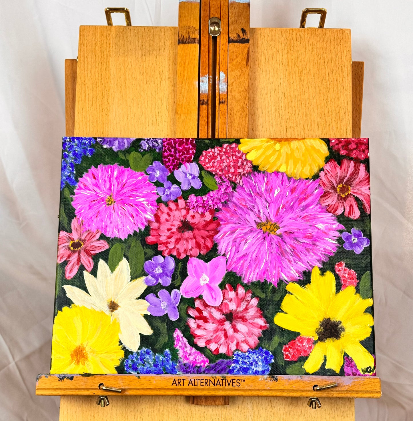 Flower Painting, Flowers At Market, Impressionist Acrylic, 14x11 inches