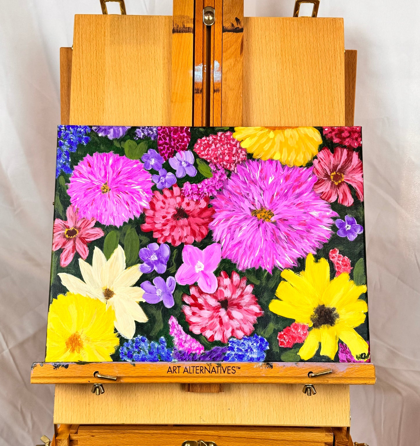 Flower Painting, Flowers At Market, Impressionist Acrylic, 14x11 inches