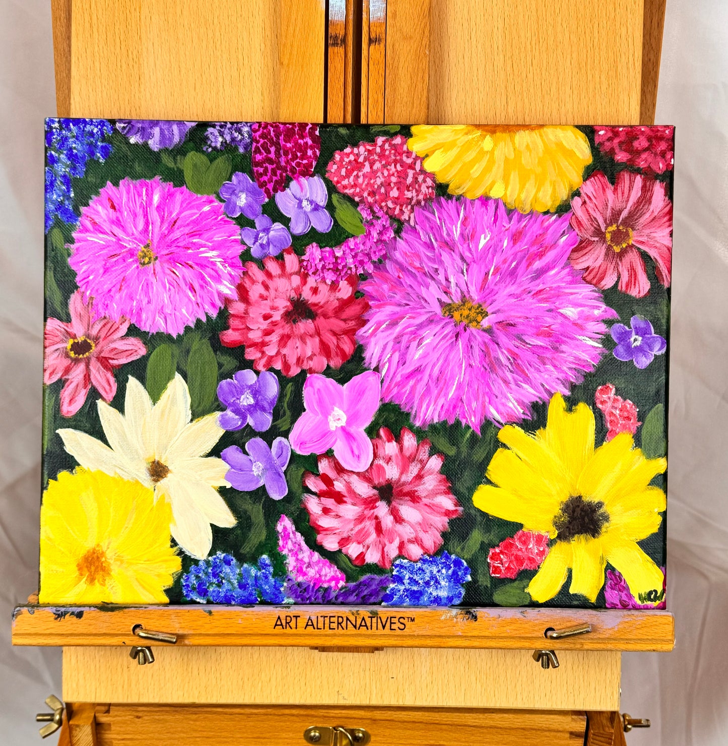 Flower Painting, Flowers At Market, Impressionist Acrylic, 14x11 inches