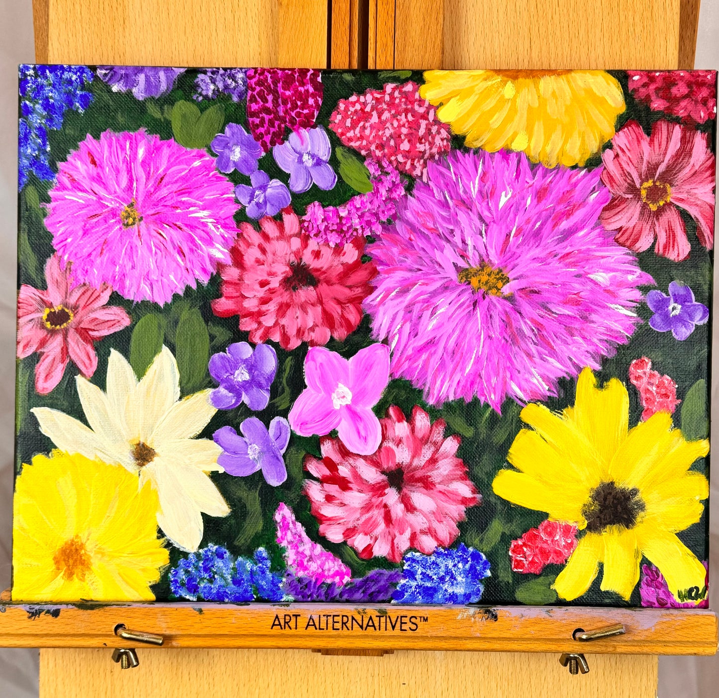 Flower Painting, Flowers At Market, Impressionist Acrylic, 14x11 inches