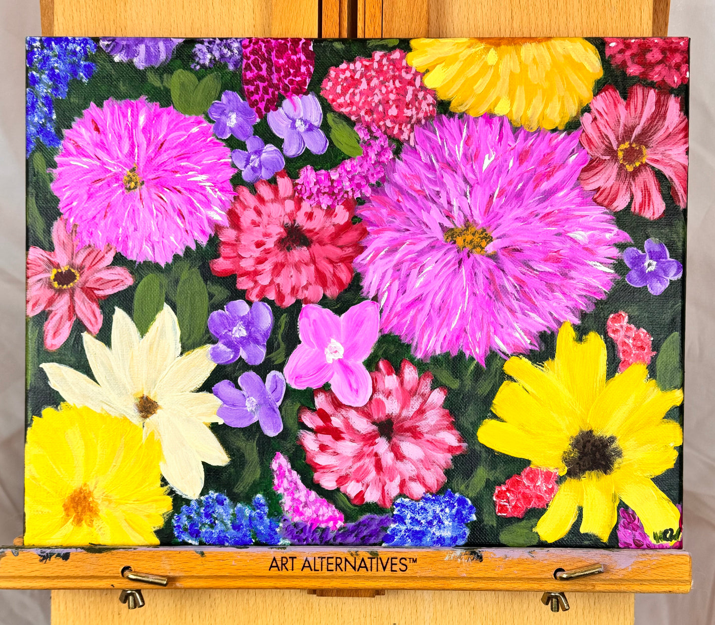 Flower Painting, Flowers At Market, Impressionist Acrylic, 14x11 inches