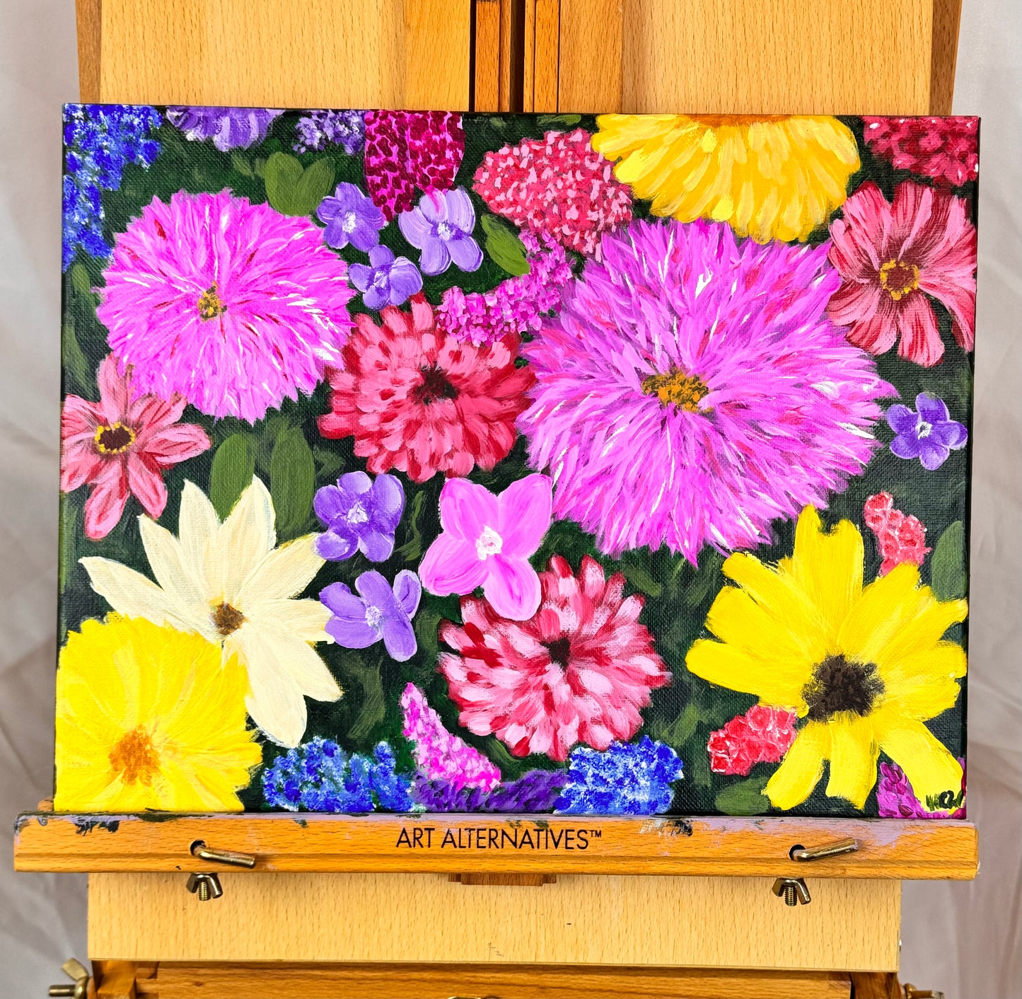 Flower Painting, Flowers At Market, Impressionist Acrylic, 14x11 inches