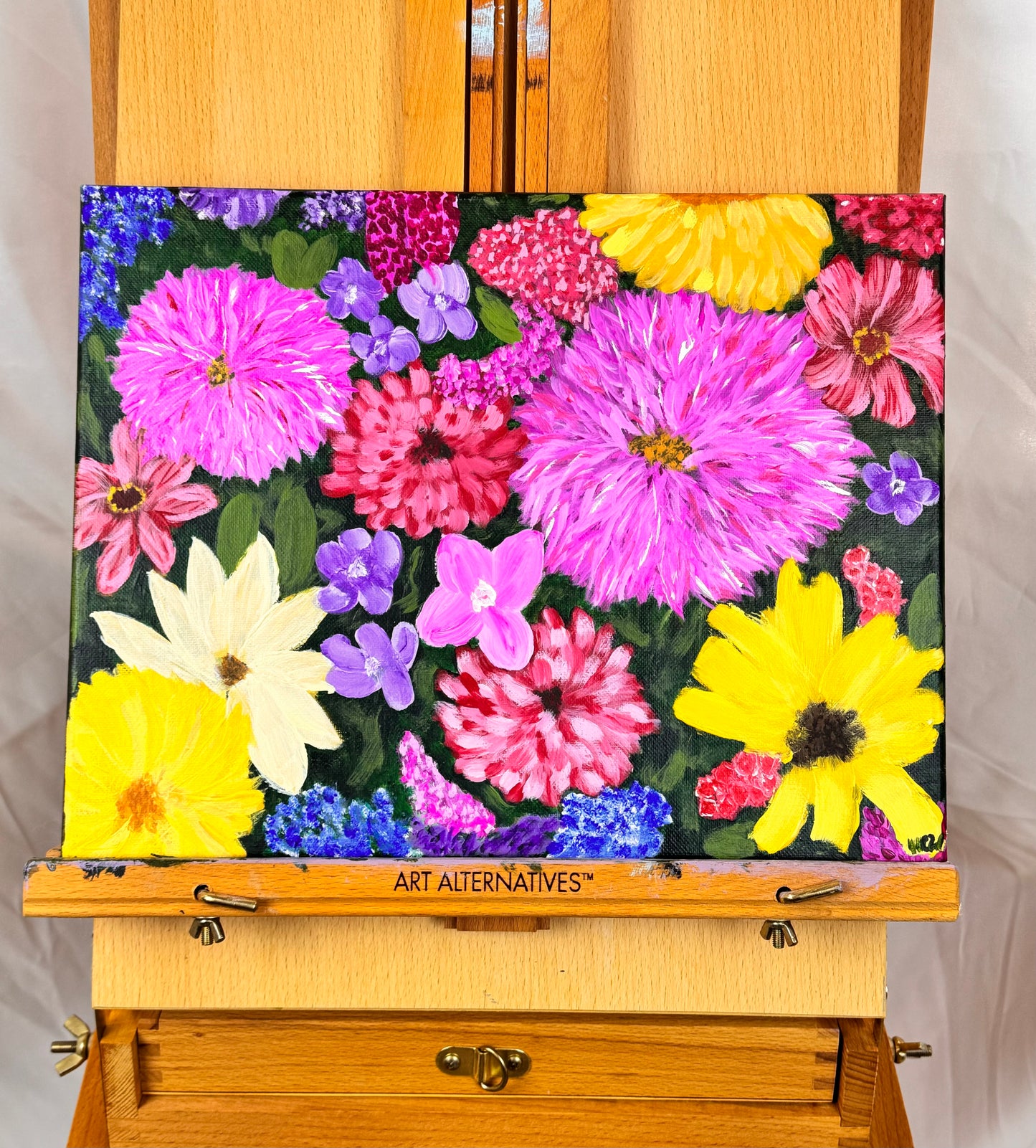 Flower Painting, Flowers At Market, Impressionist Acrylic, 14x11 inches