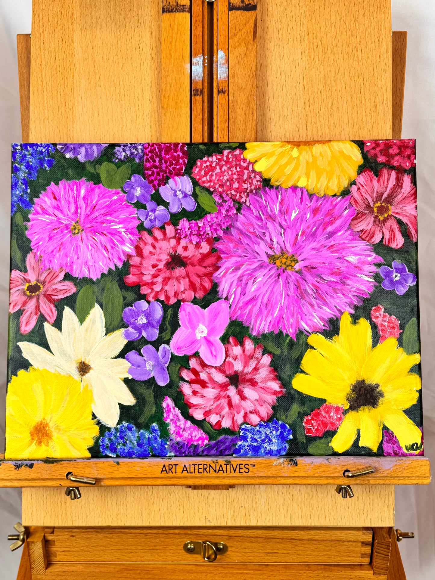 Flower Painting, Flowers At Market, Impressionist Acrylic, 14x11 inches