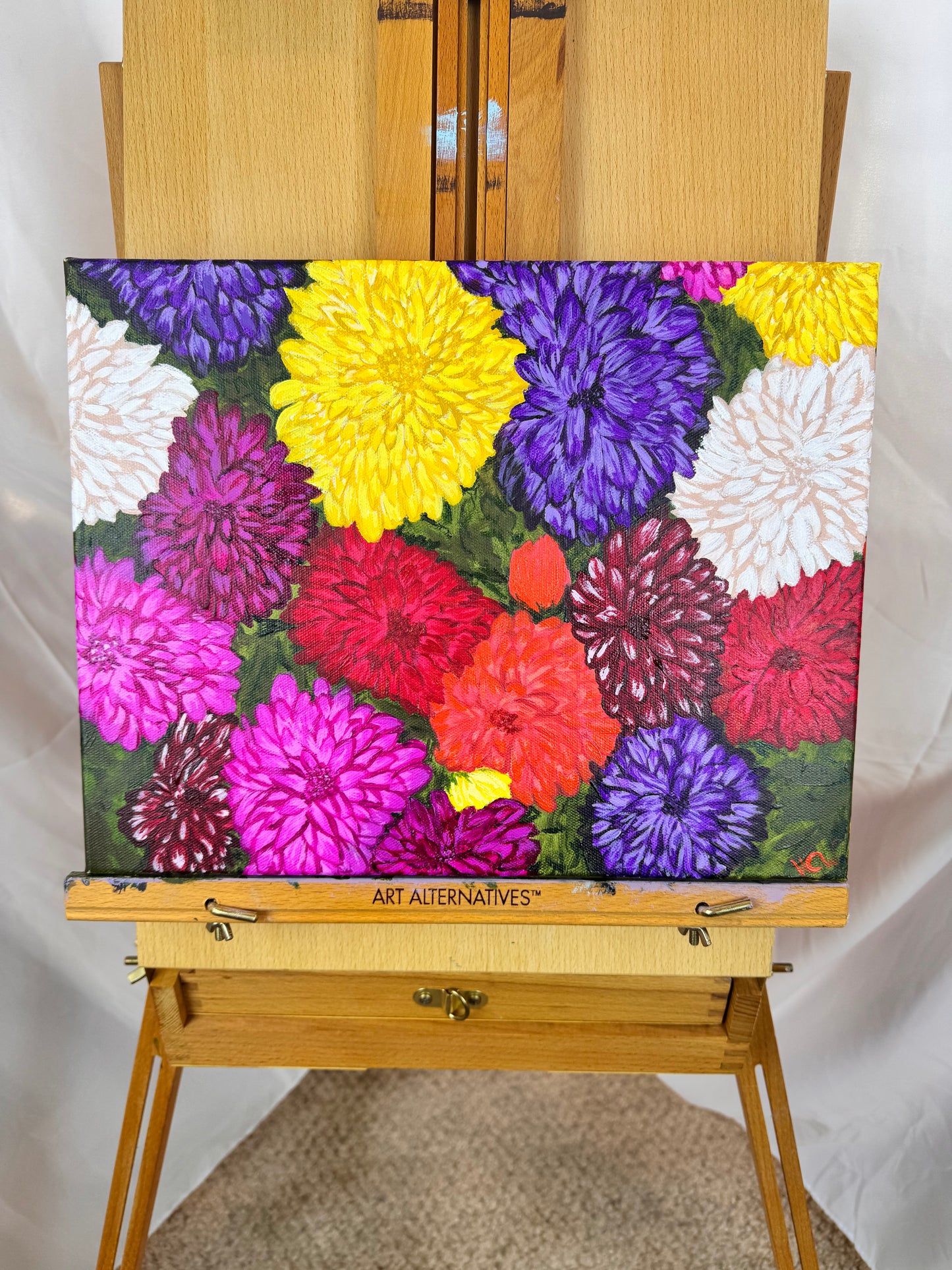 Dahlias For Sale, Acrylic Painting of Flowers, Mother's Day Flowers, Colorful Bushel for Garden Lover