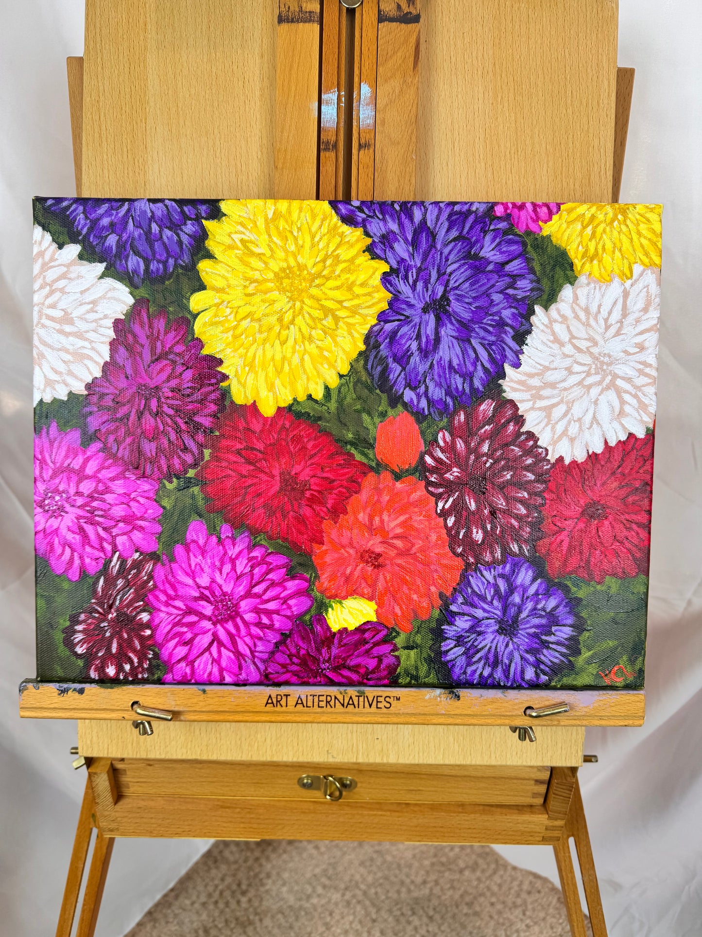 Dahlias For Sale, Acrylic Painting of Flowers, Mother's Day Flowers, Colorful Bushel for Garden Lover