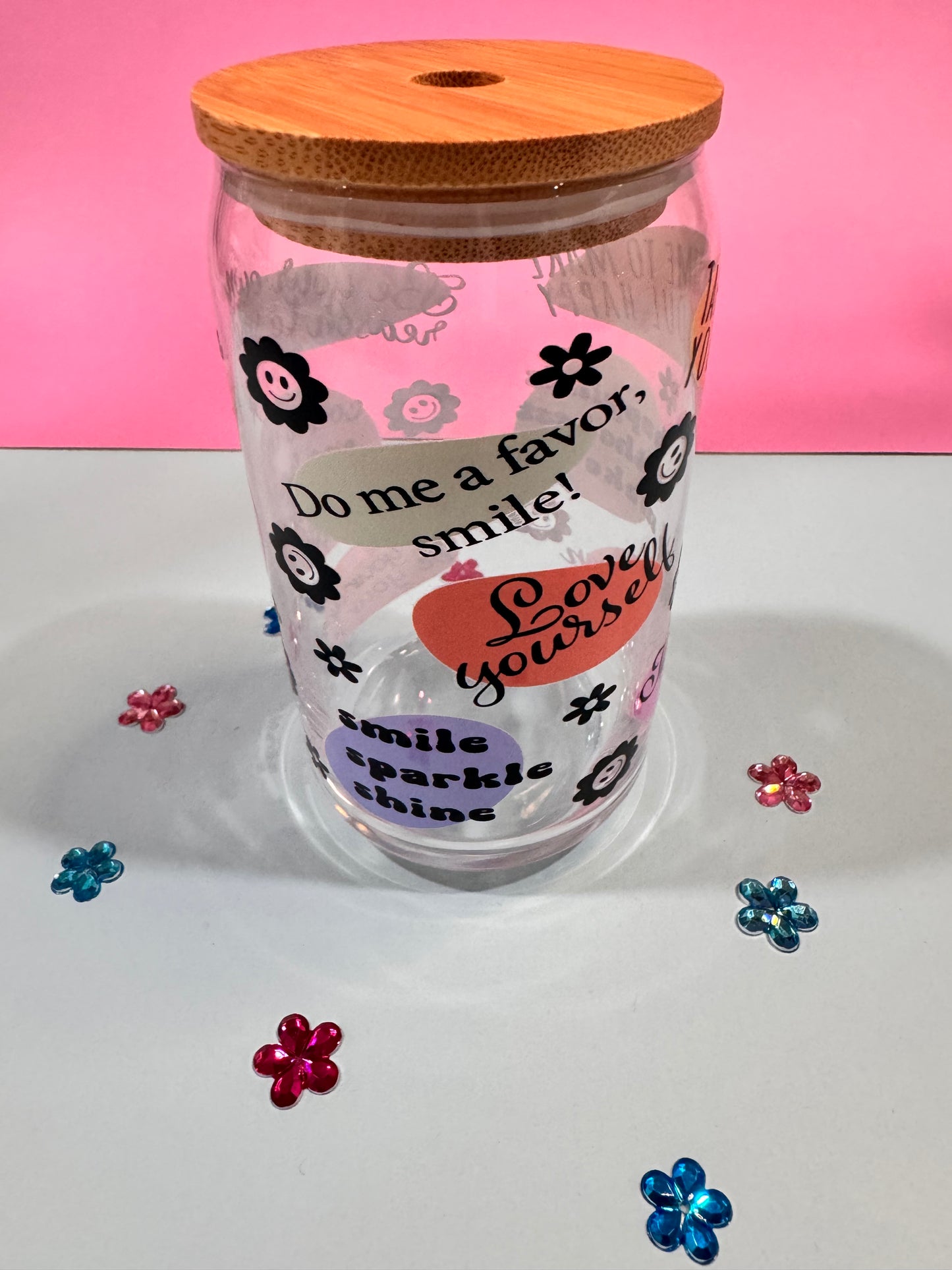 Mental Health Glass Beer Can with Positive Affirmations and Uplifting Quotes, 16 Oz Clear Glass Libby Cup